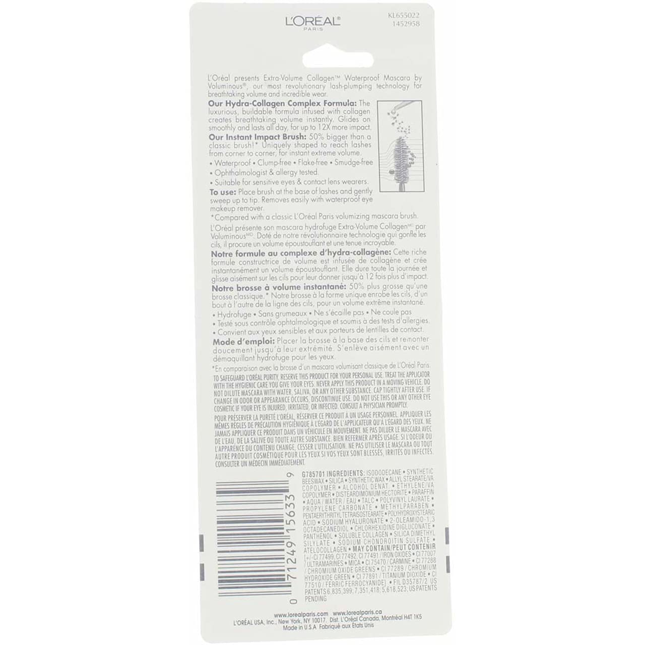 Foto 5 pulgar | Máscara L'oréal Paris Voluminous Extra Volume Collagen 695 Blackest Black Waterproof (paquete De 2) - Venta Internac