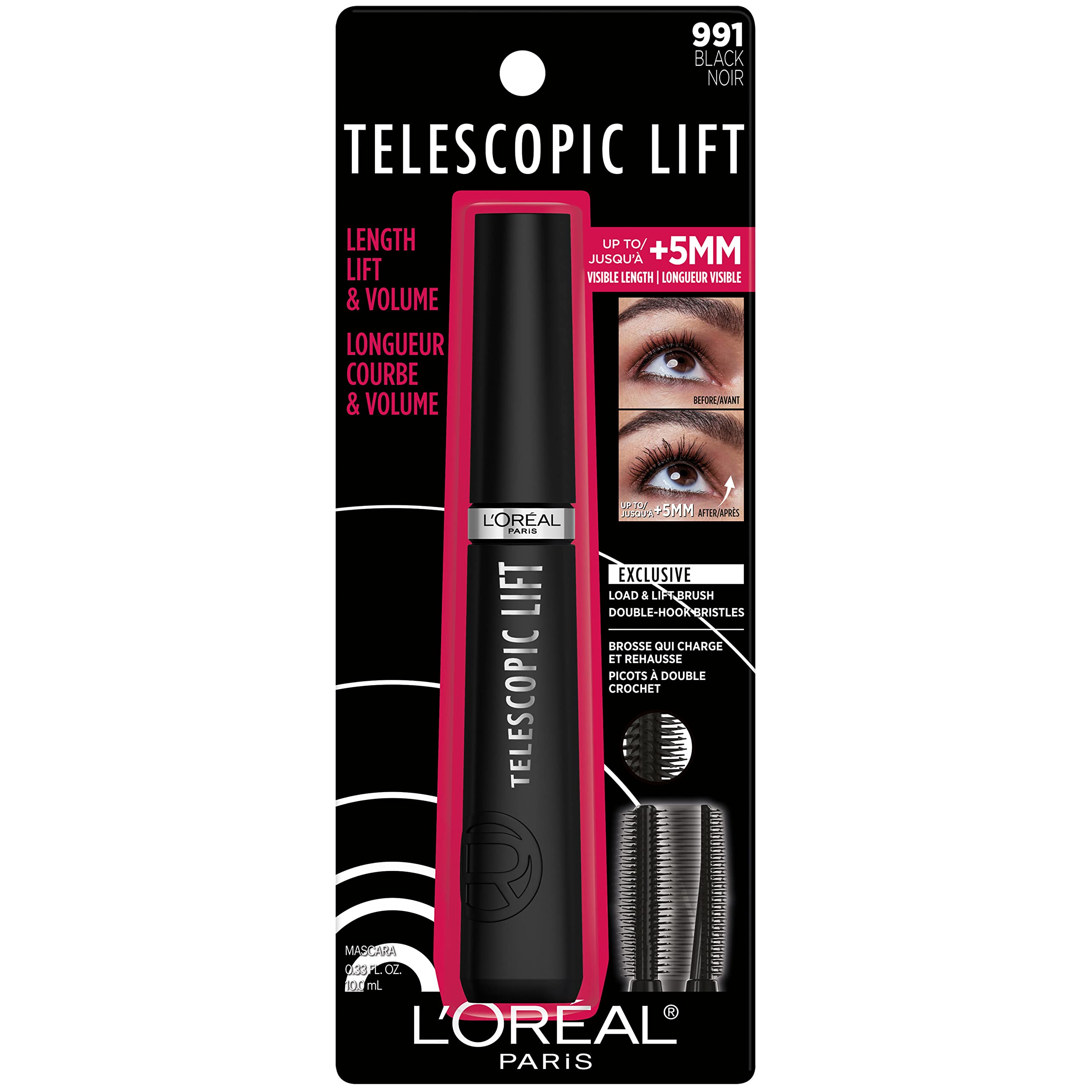 Foto 8 pulgar | Máscara L'oréal Paris Con Elevador Telescópico, Lavable, 10 Ml, Negra - Venta Internacional.