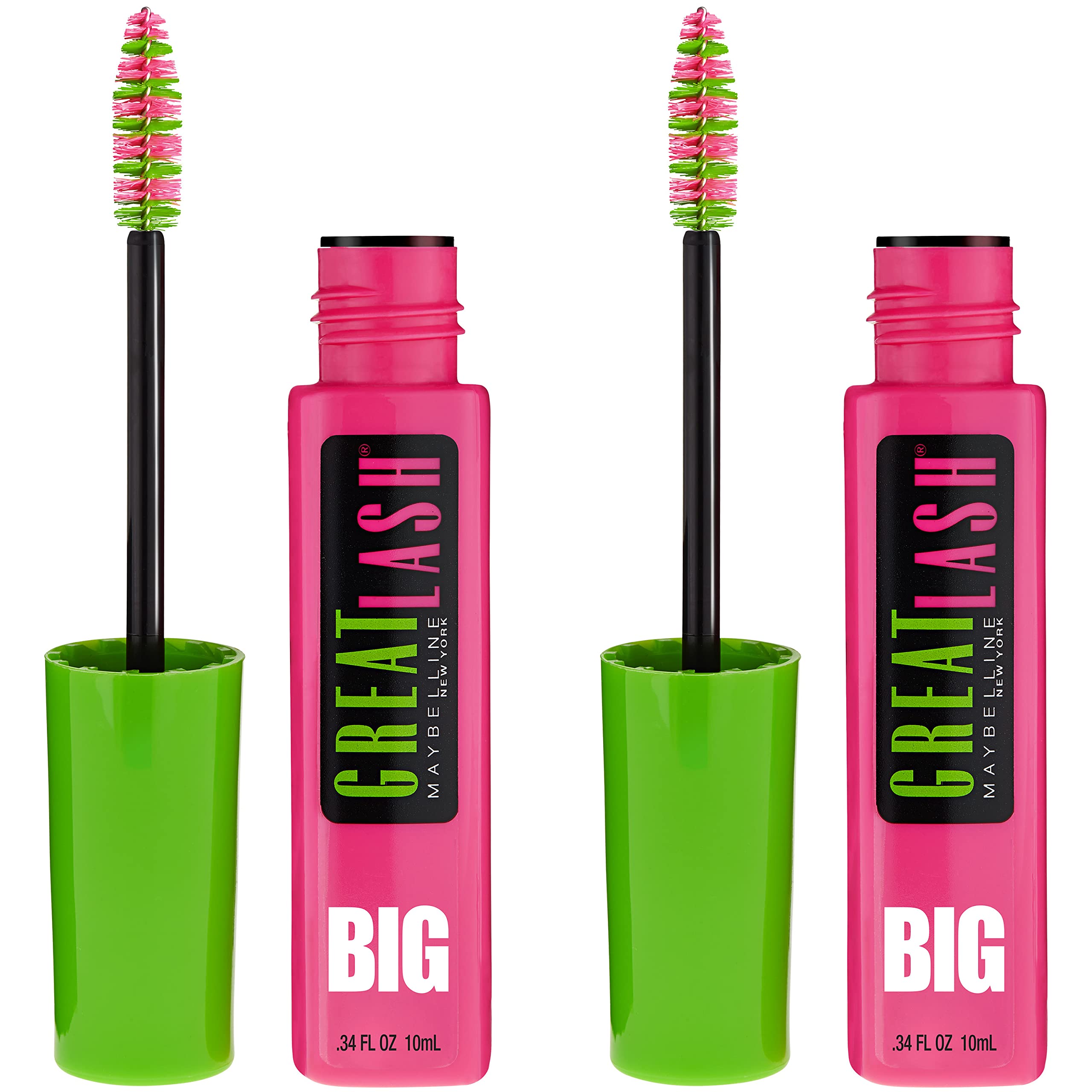 Máscara Maybelline Great Lash Big, Lavable, Muy Negra, Paquete De 2 - Venta Internacional.