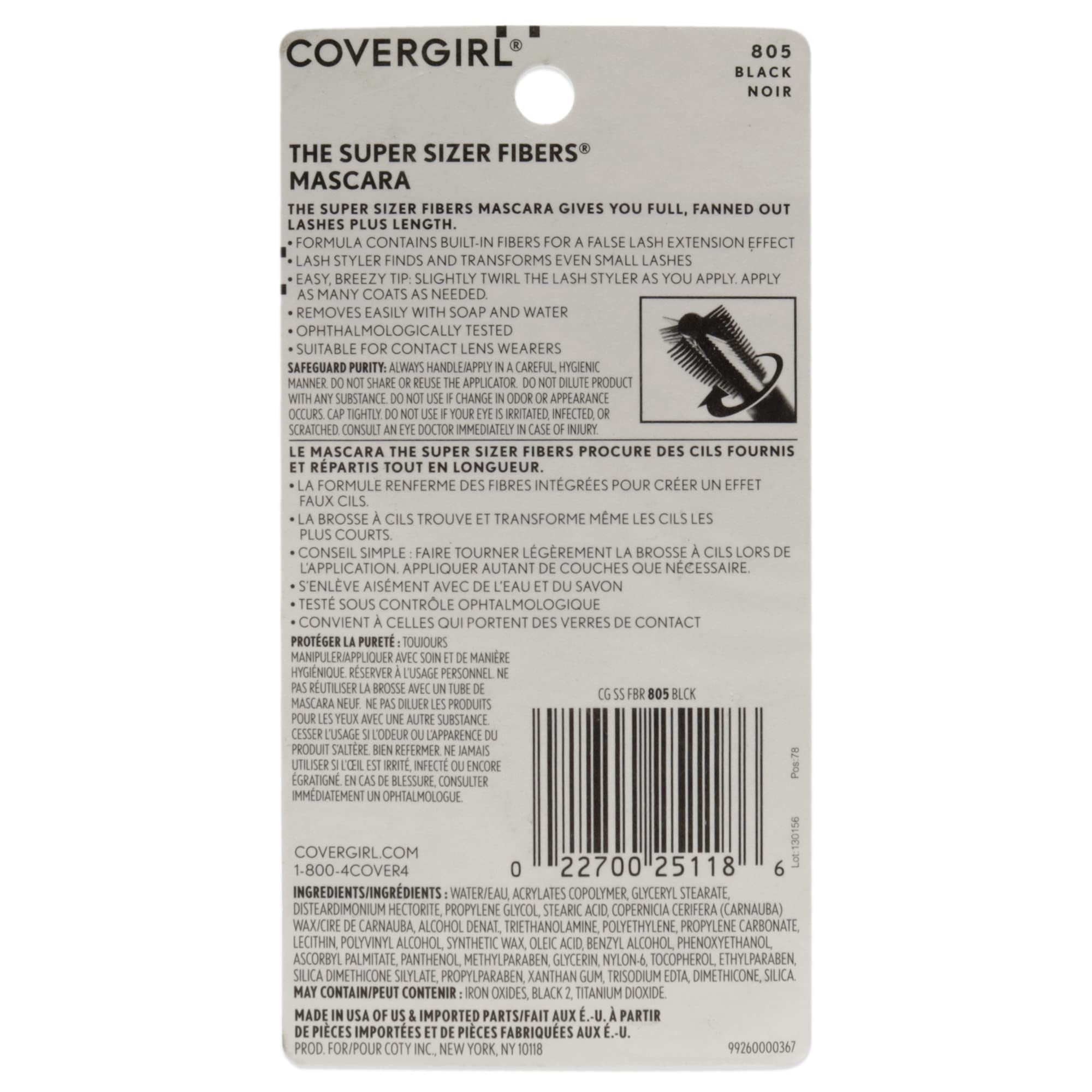 Foto 2 | Máscara Covergirl Super Sizer Fibers, Color Negro 805, 10 Ml - Venta Internacional.