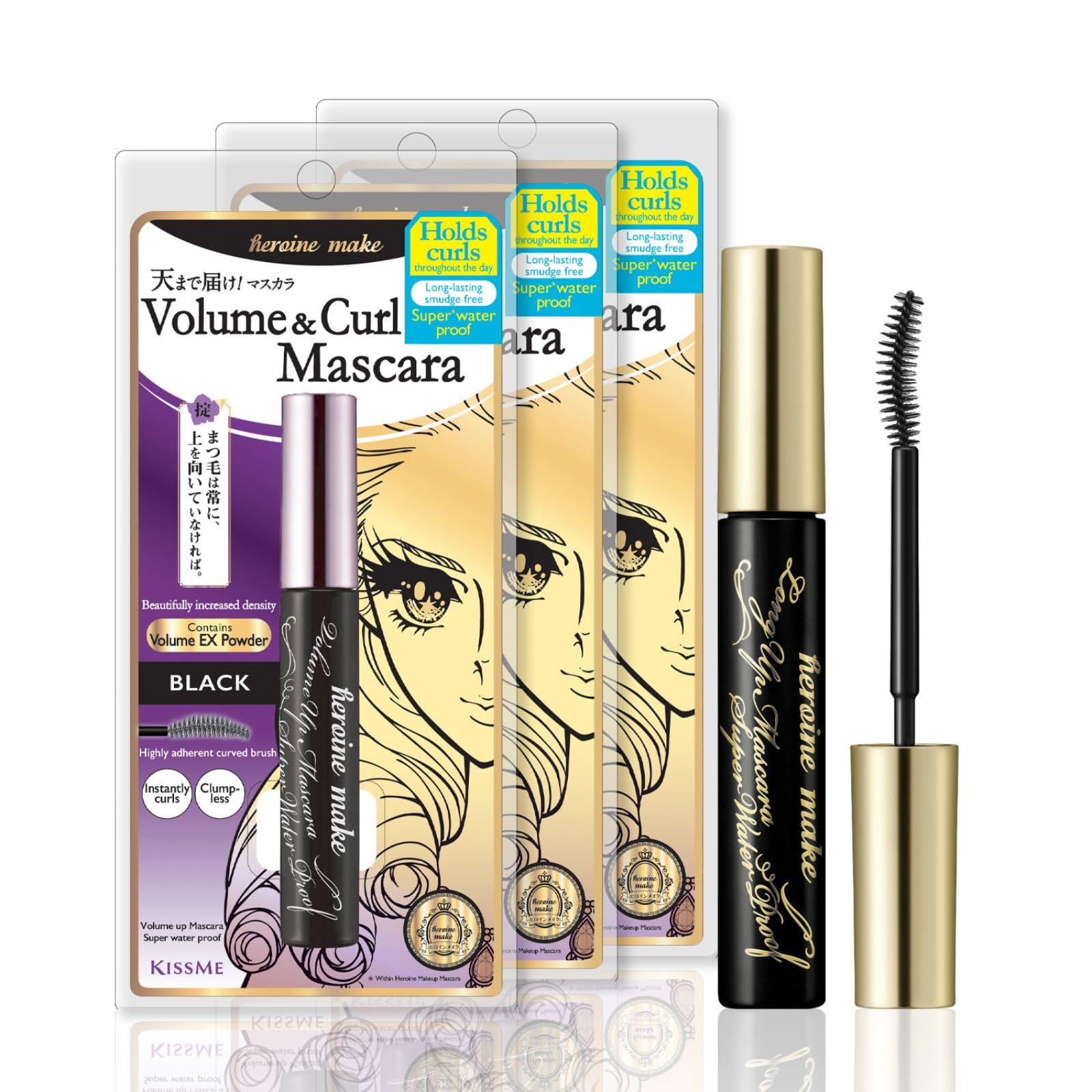 Máscara Heroine Make By Kissme, Voluminizadora, Impermeable, Paquete De 3 - Venta Internacional.