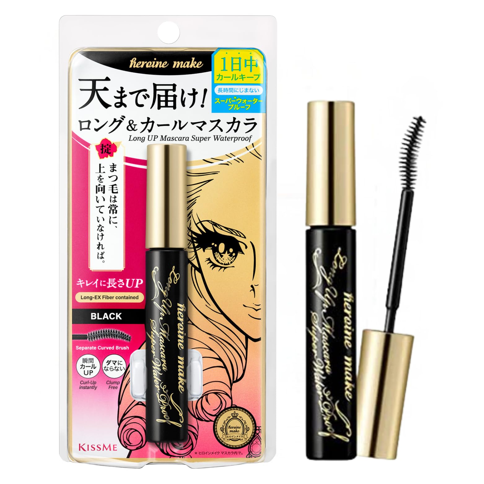 Máscara Heroine Make Long & Curl Up Waterproof Black Wp 01 - Venta Internacional.