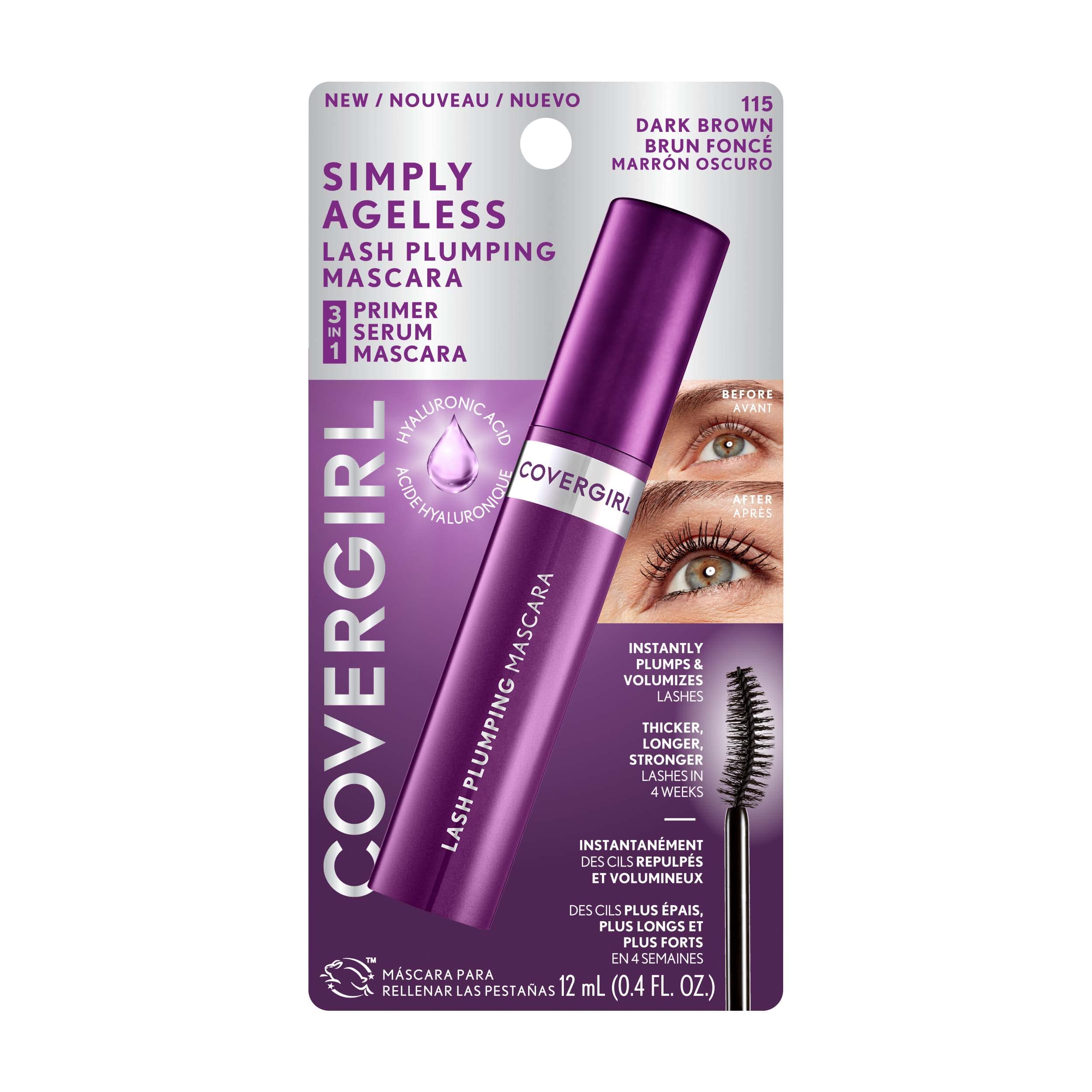 Foto 4 pulgar | Máscara Covergirl Simply Ageless Lash Pluping Marrón Oscuro - Venta Internacional.