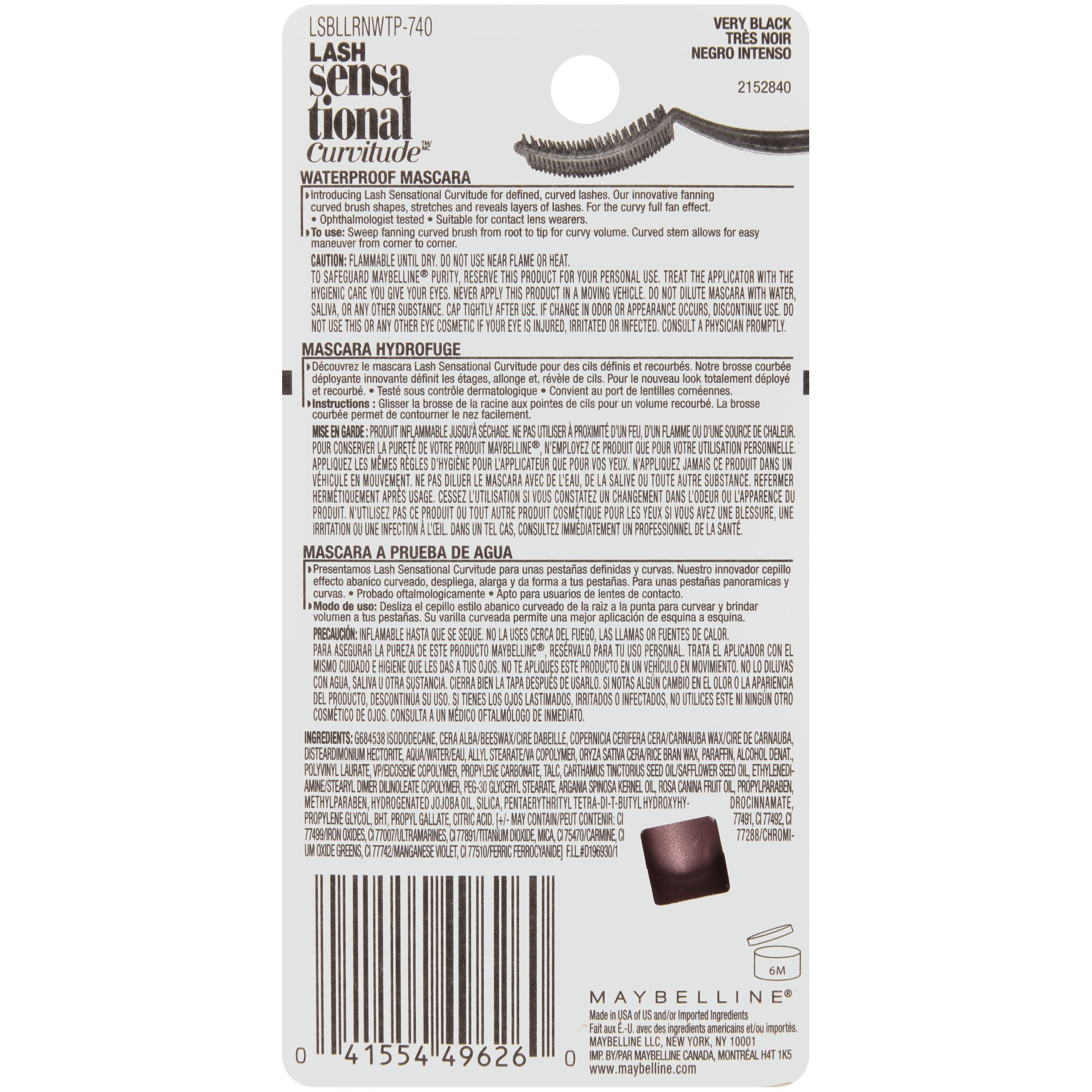 Foto 4 pulgar | Máscara Maybelline New York Lash Sensational Curvitude Waterproof - Venta Internacional.