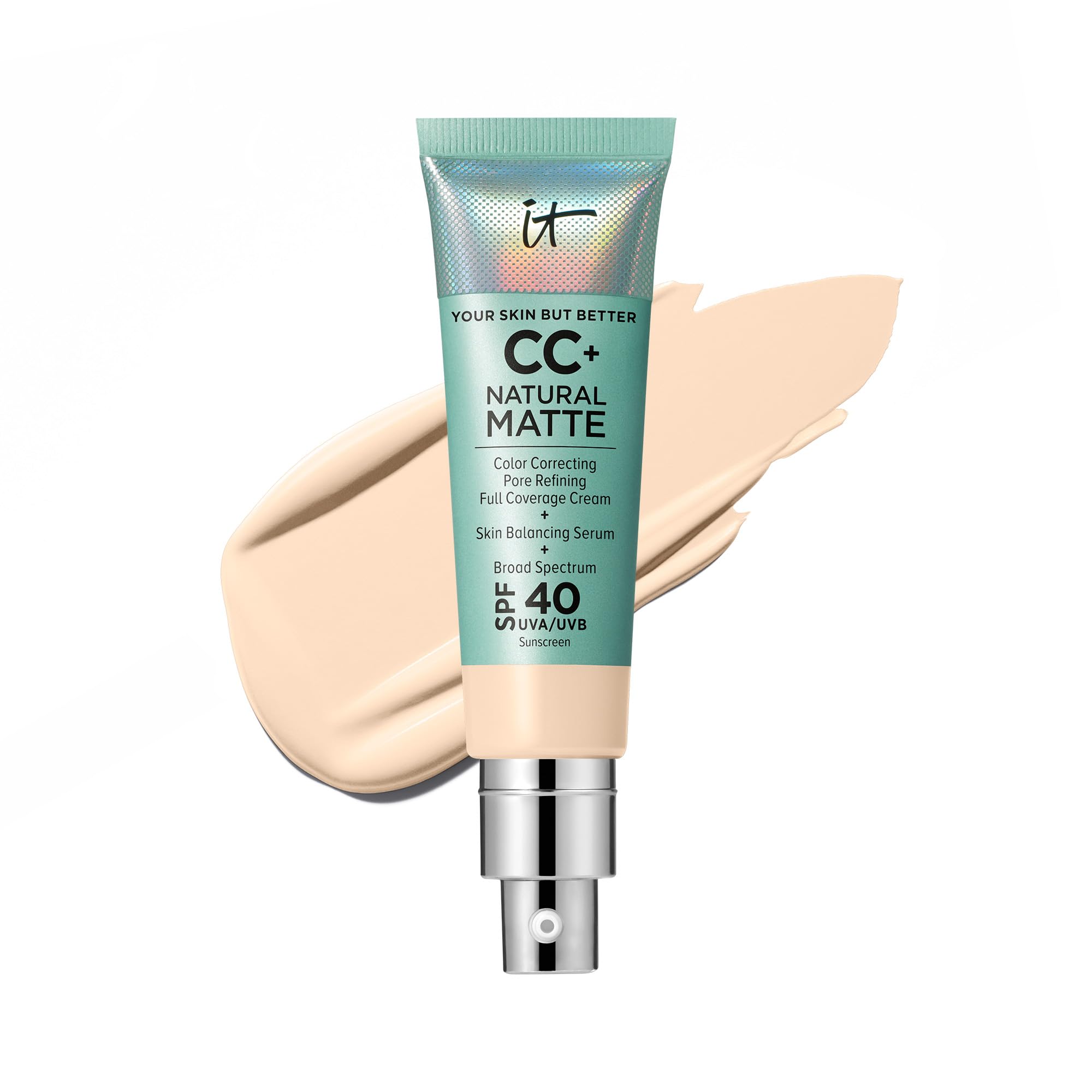 Crema Cc + De Foundation It Cosmetics, Mate Natural, Spf 40, 30 Ml - Venta Internacional.