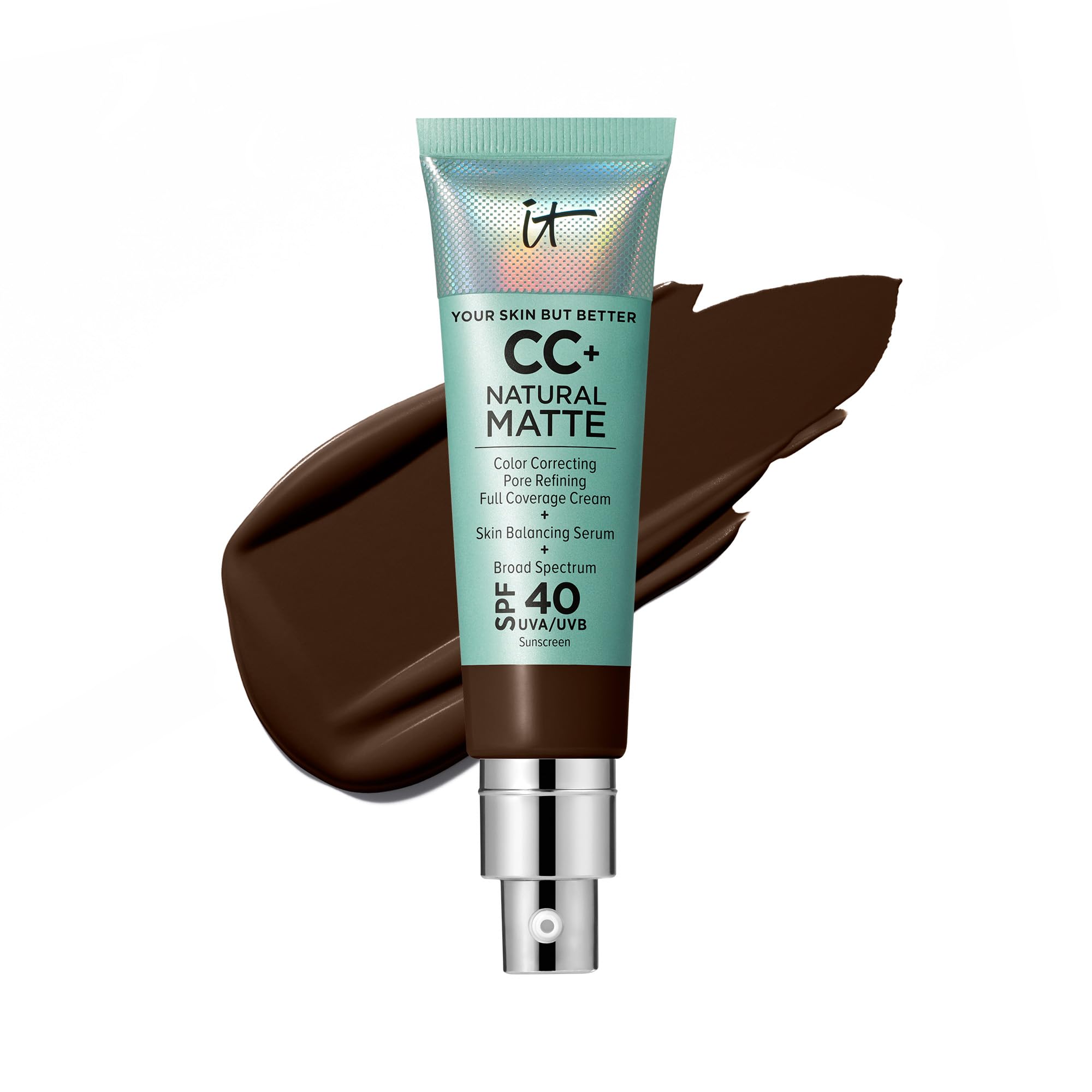 Crema Cc + De Foundation It Cosmetics, Mate Natural, Spf 40, 30 Ml - Venta Internacional.