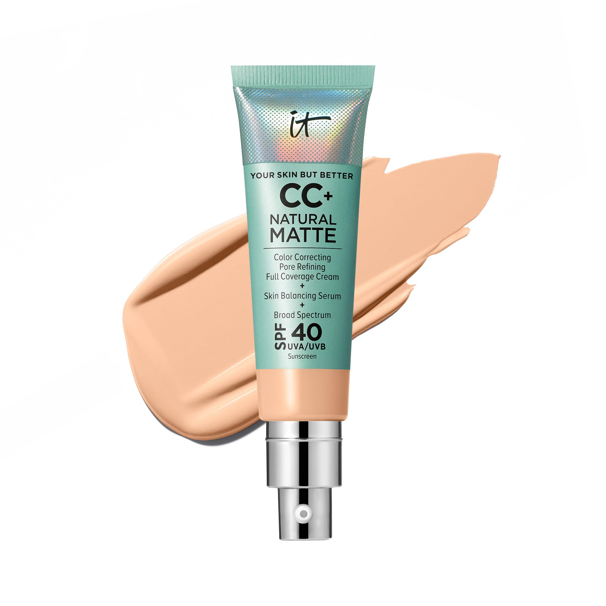 Crema Cc + De Foundation It Cosmetics, Mate Natural, Spf 40, 30 Ml - Venta Internacional.
