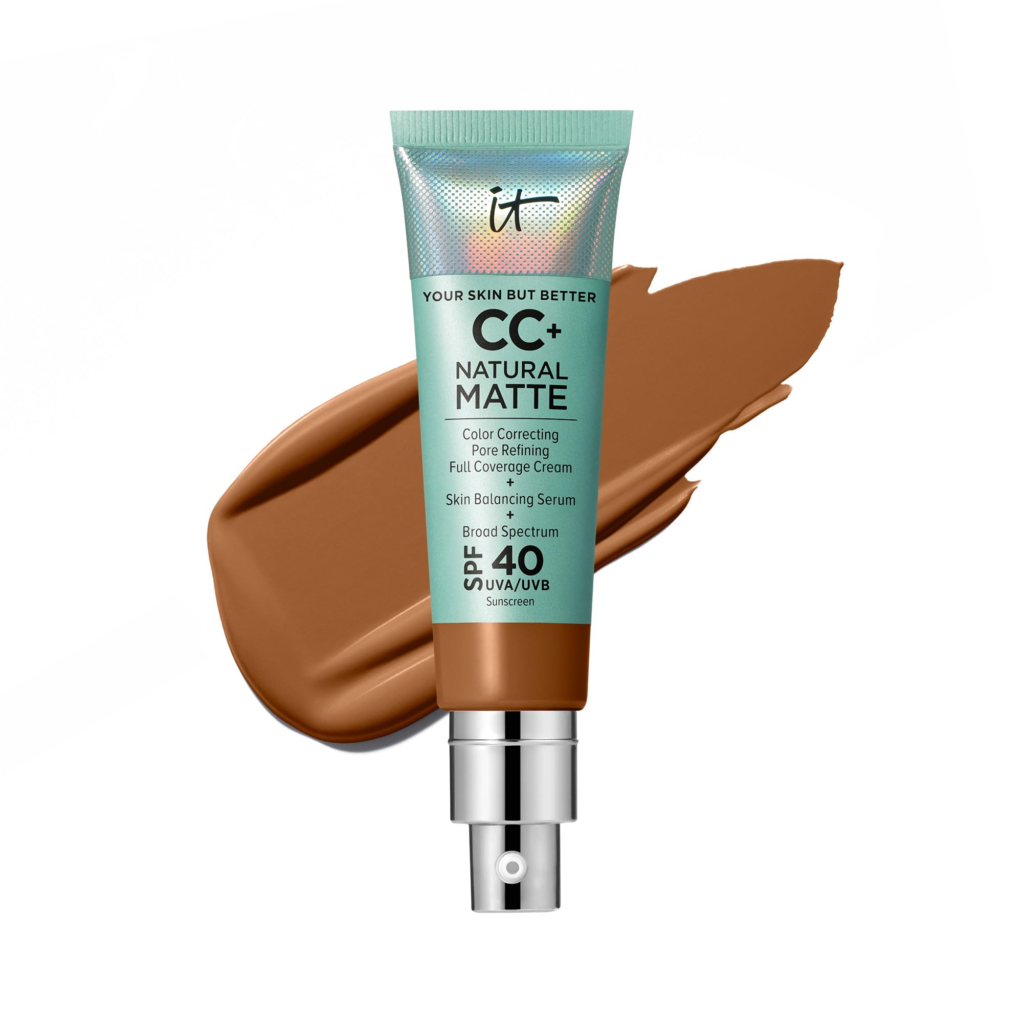 Crema Cc + De Foundation It Cosmetics, Mate Natural, Spf 40, 30 Ml - Venta Internacional.