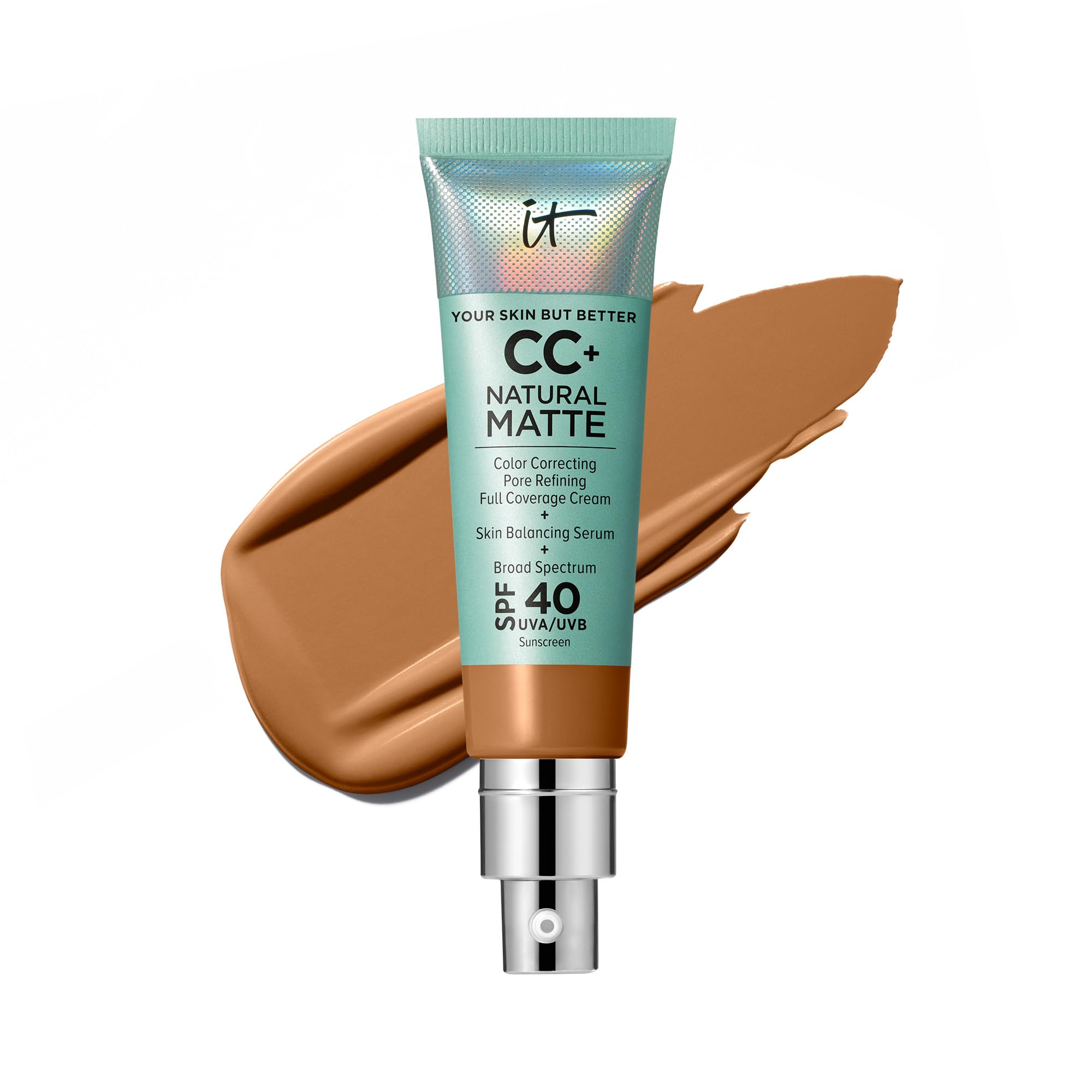 Crema Cc + De Foundation It Cosmetics, Mate Natural, Spf 40, 30 Ml - Venta Internacional.