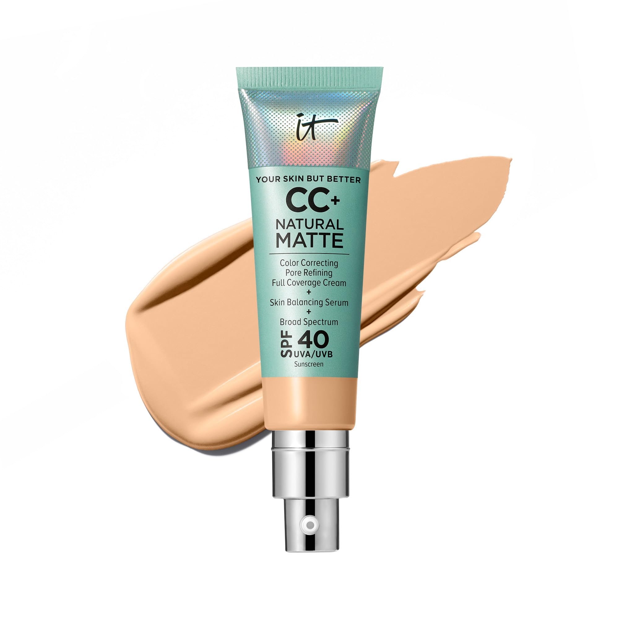 Crema Cc + De Foundation It Cosmetics, Mate Natural, Spf 40, 30 Ml - Venta Internacional.