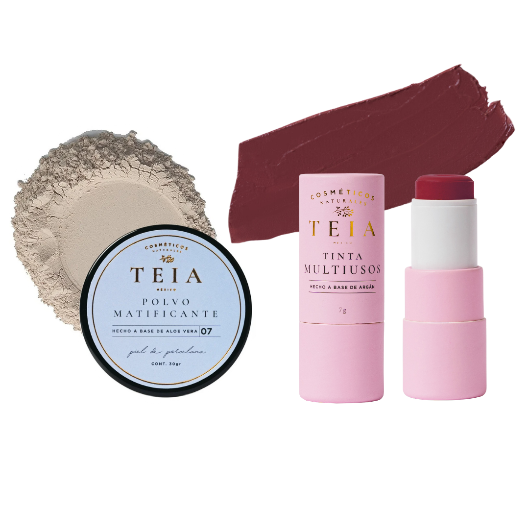 Foto 2 pulgar | Kit Teia Cosméticos Glow Control Blush en Barra Multiusos Poesía + Polvo Matificante