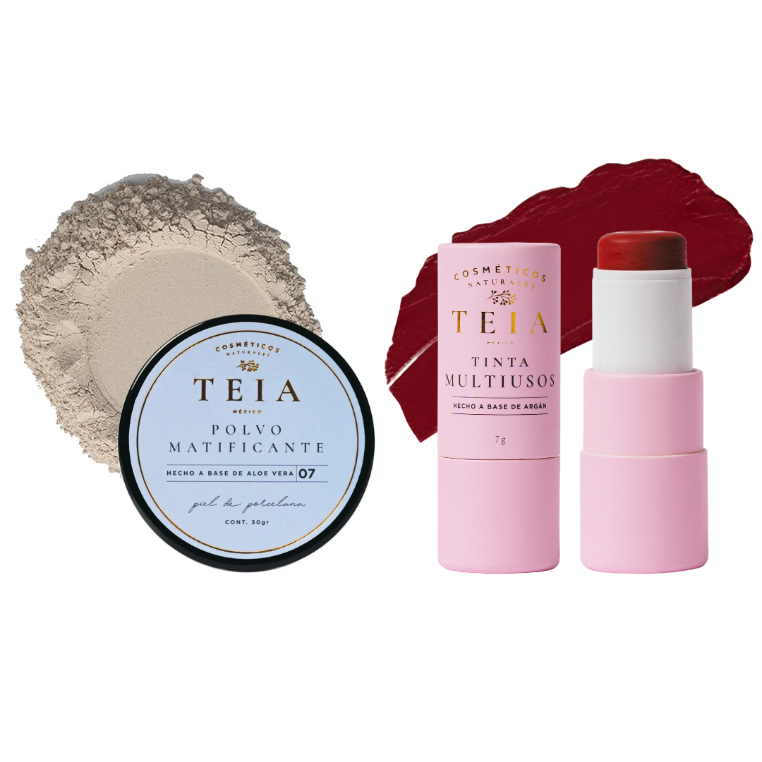 Kit Teia Cosméticos Glow Control Blush en Barra Multiusos Amor Mío + Polvo Matificante