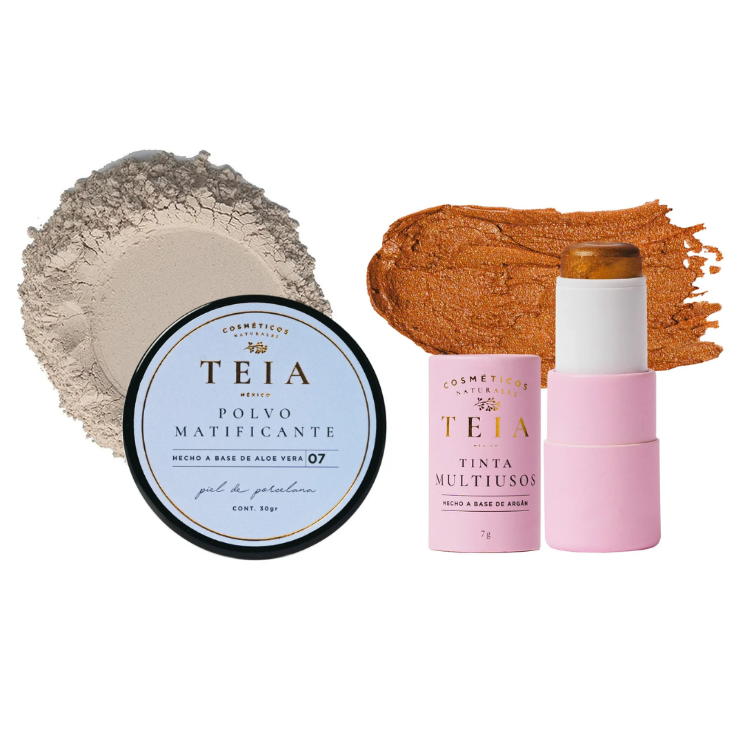 Kit Teia Cosméticos Glow Control Blush En Barra Multiusos Destello De Arena + Polvo Matificante