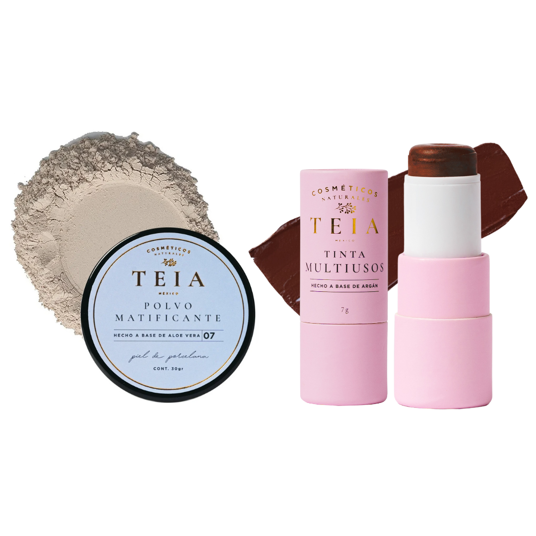 Foto 2 pulgar | Kit Teia Cosméticos Glow Control Blush en Barra Multiusos Corazonada + Polvo Matificante
