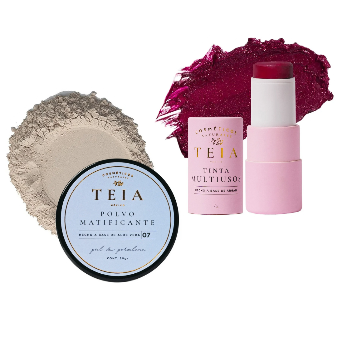 Kit Teia Cosméticos Glow Control Blush en Barra Multiusos Cereza + Polvo Matificante