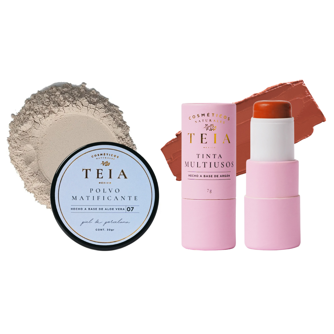 Kit Teia Cosméticos Glow Control Blush en Barra Multiusos Florecer + Polvo Matificante