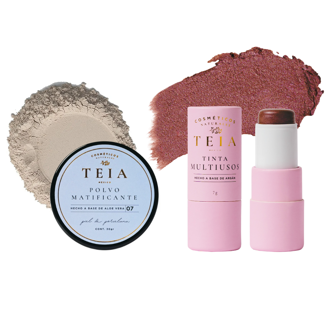 Kit Teia Cosméticos Glow Control Blush En Barra Multiusos Luz De Luna + Polvo Matificante