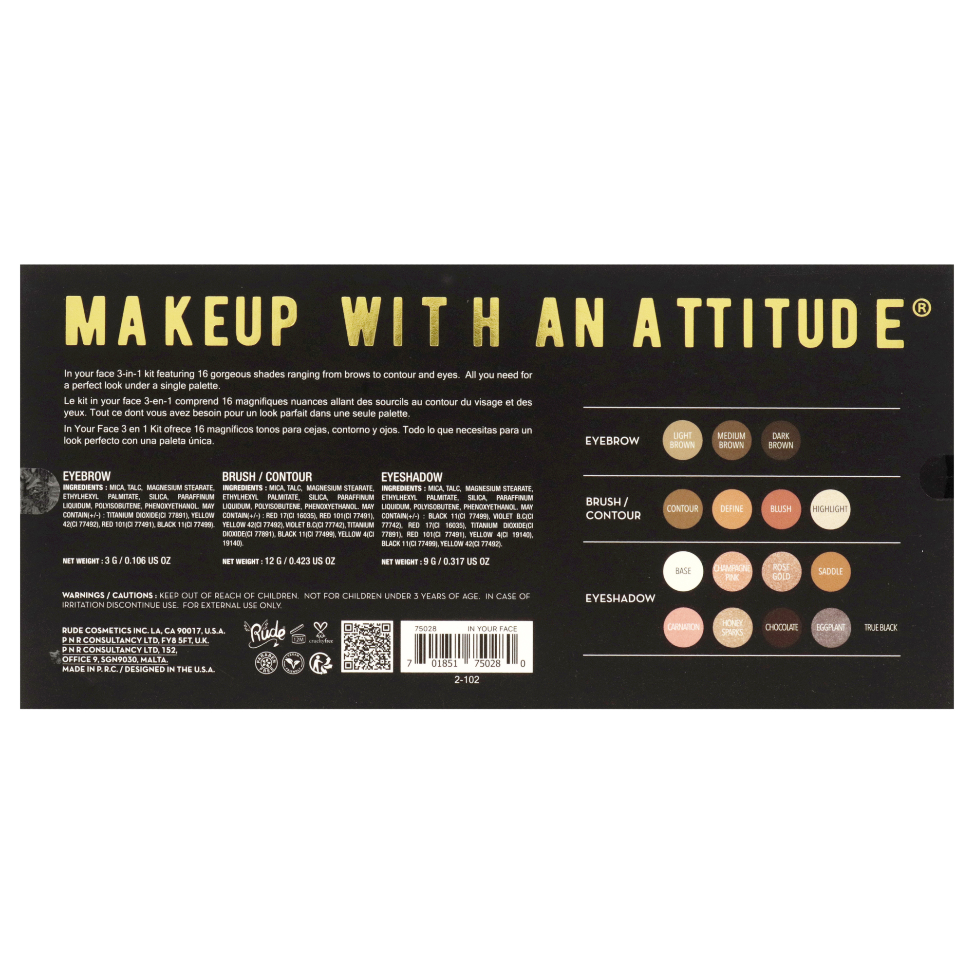 Foto 6 | Palette Rude Cosmetics In Your Face 3 En 1 Veganos Para Mujer - Venta Internacional.