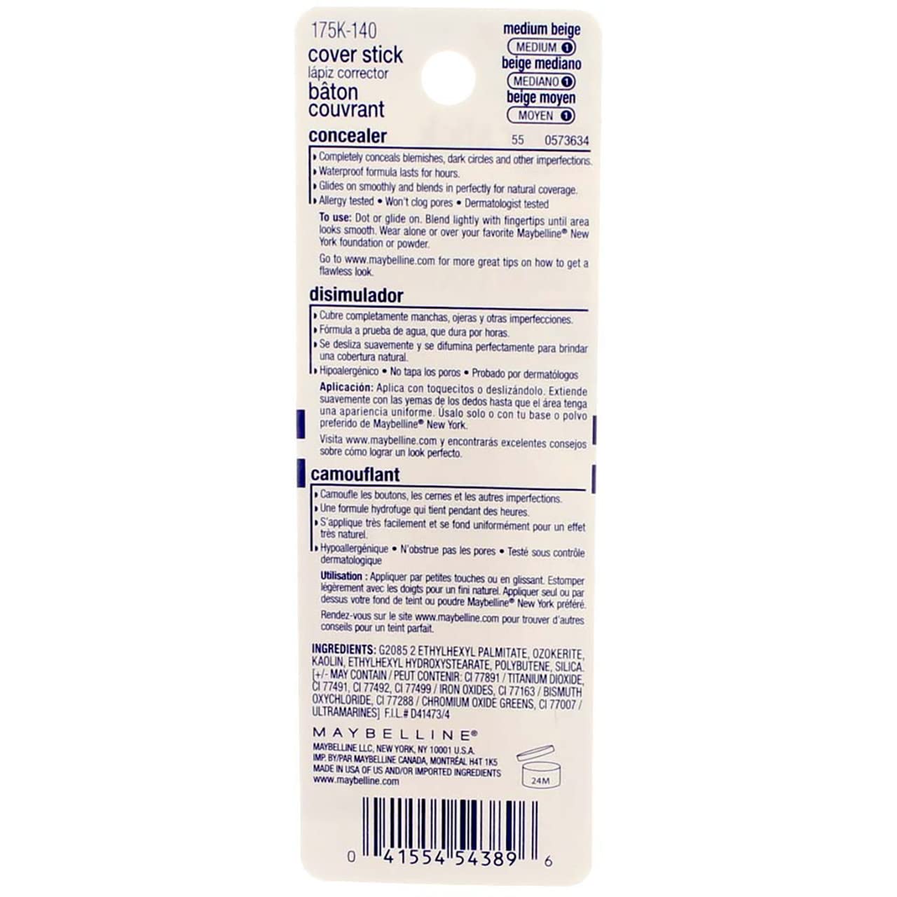 Foto 4 pulgar | Corrector Maybelline Cover Stick Medium Beige 03 Impermeable - Venta Internacional.