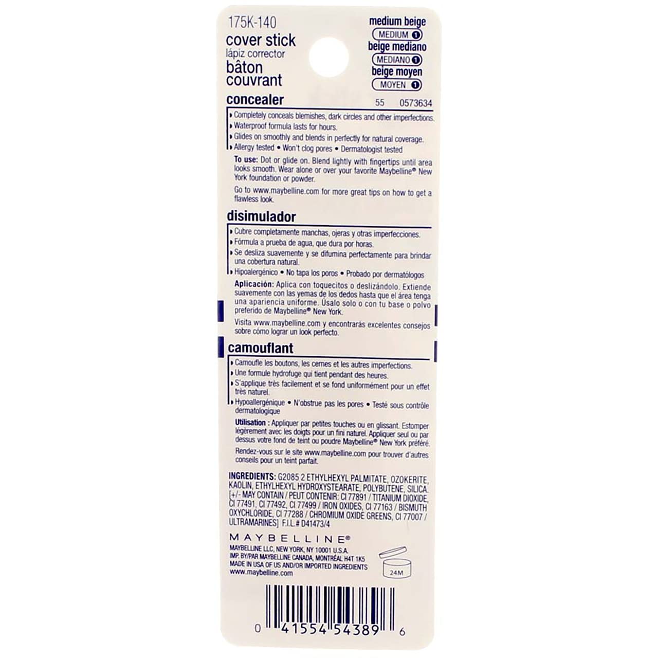 Foto 7 pulgar | Corrector Maybelline Cover Stick Medium Beige 03 Impermeable - Venta Internacional.