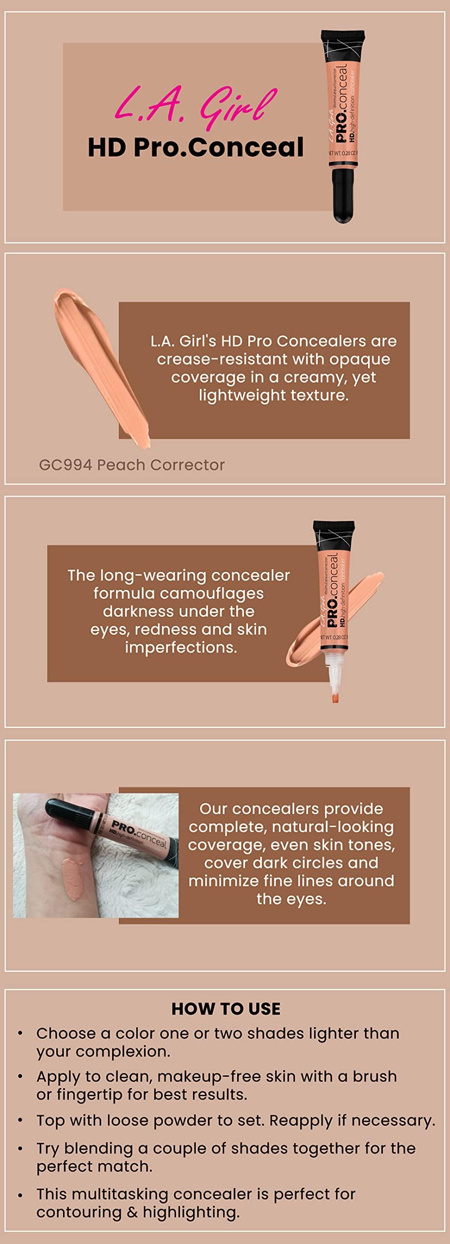 Foto 6 | Corrector De Melocotón L.a. Girl Pro Conceal Hd 994 - Venta Internacional.