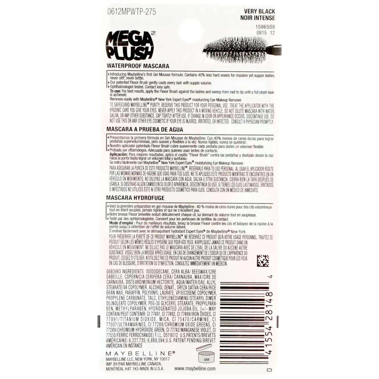 Foto 4 | Máscara Maybelline Volum' Express The Mega Plush Waterproof - Venta Internacional