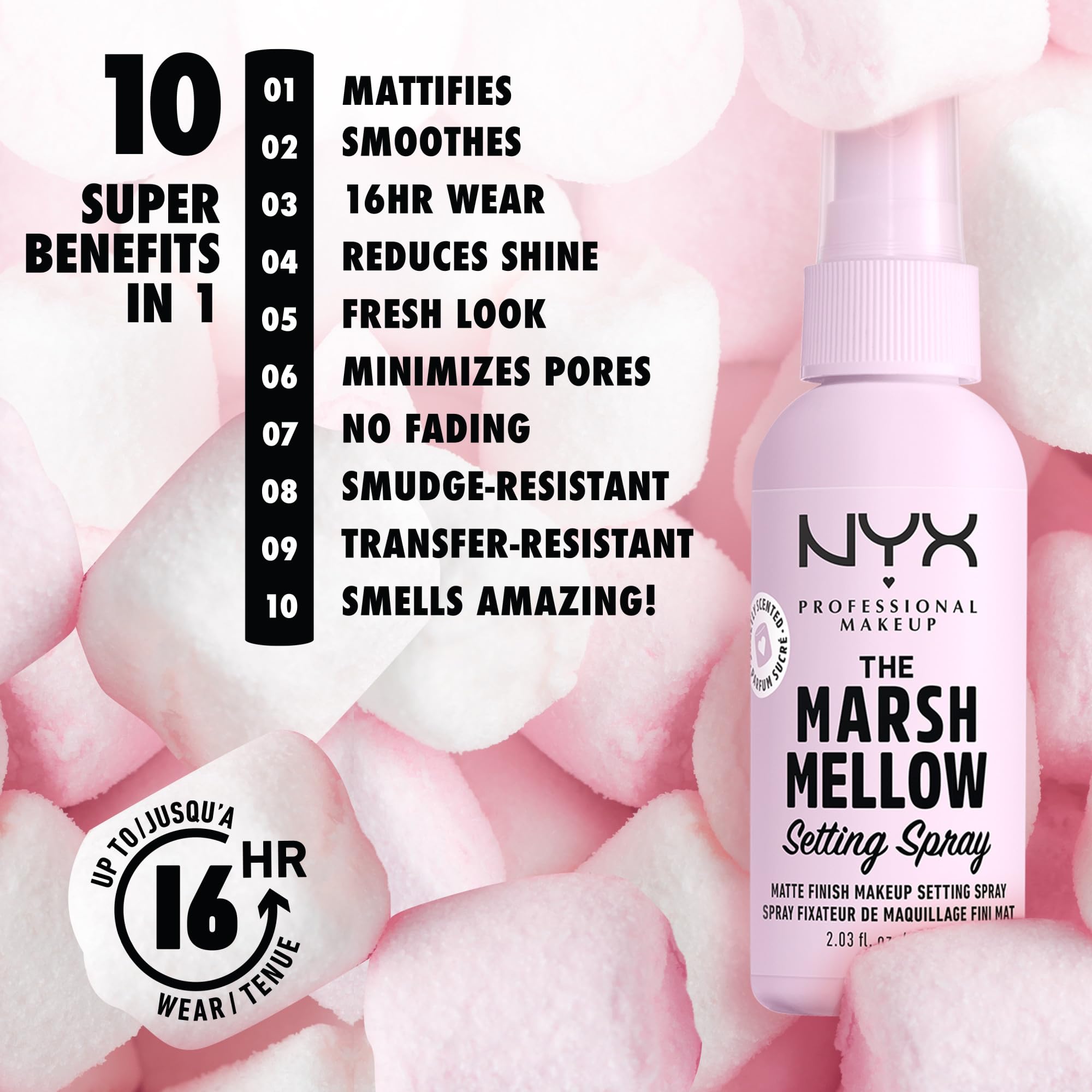Foto 2 | Spray Fijador Nyx Professional Makeup Marshmellow Matte 16 Horas - Venta Internacional.