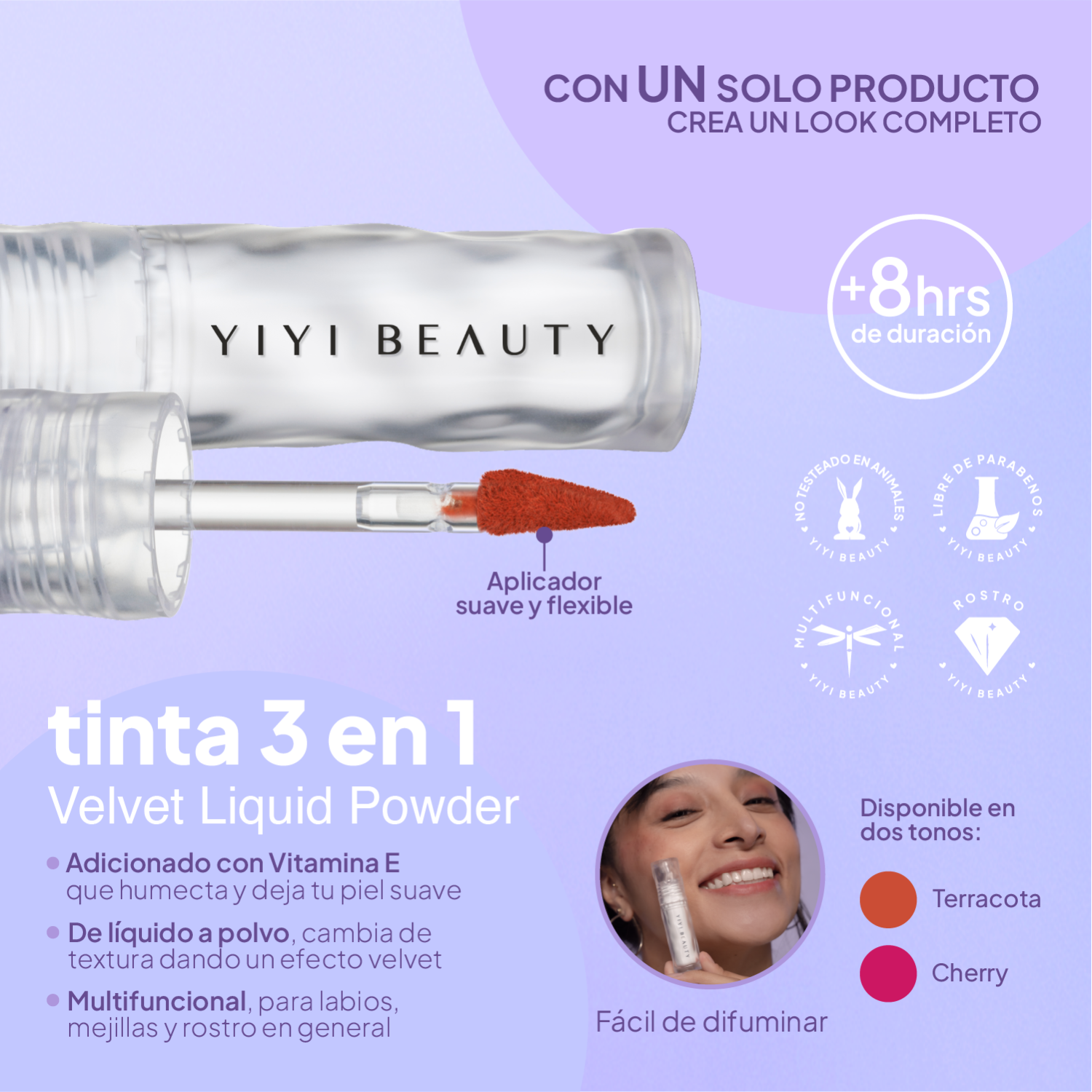 Foto 4 pulgar | Rubor Líquido Velvet Blush Terracotta 3 en 1 de YIYI BEAUTY