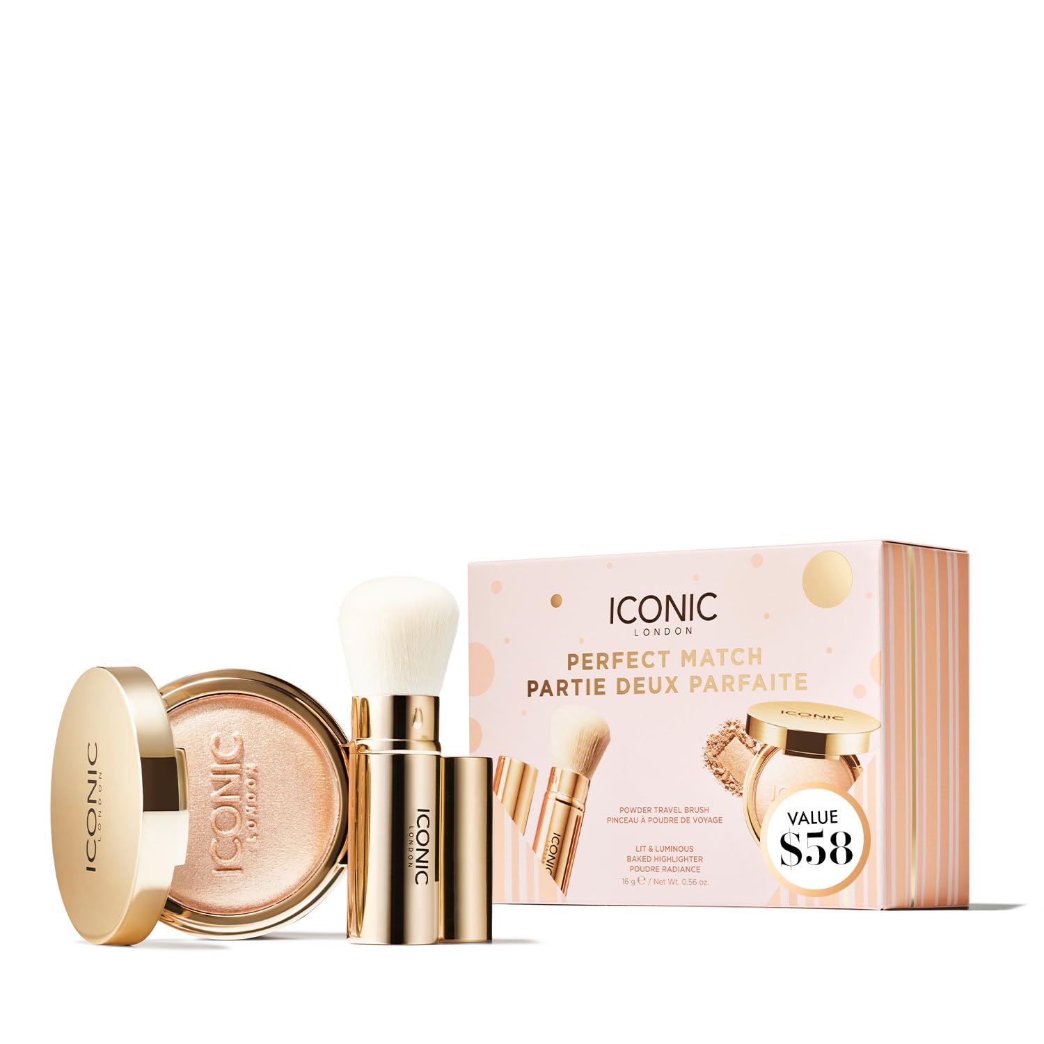 Set De Regalo Iconic London Perfect Match Con Brocha Para Polvos E Iluminador - Venta Internacional.