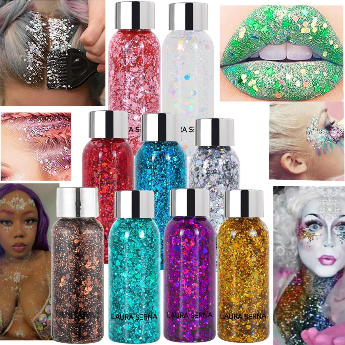 Foto 3 | 3 Body Glitter Iluminador Maquillaje Cabello Cuerpo Brillos Paquete 1