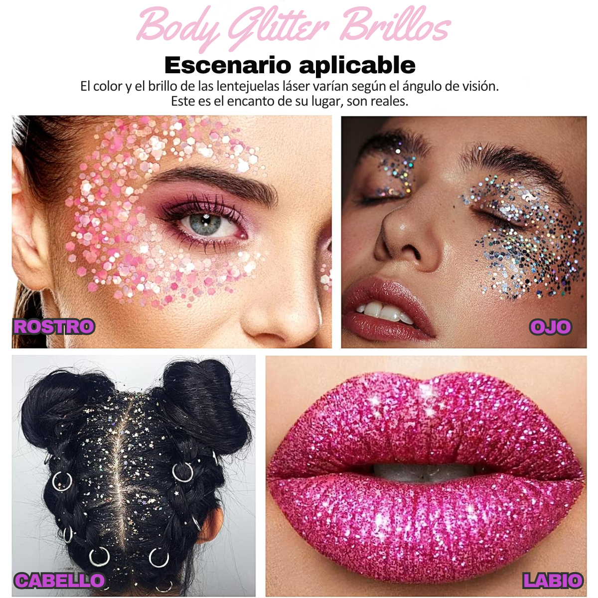 Foto 4 | 3 Body Glitter Iluminador Maquillaje Cabello Cuerpo Brillos Paquete 1