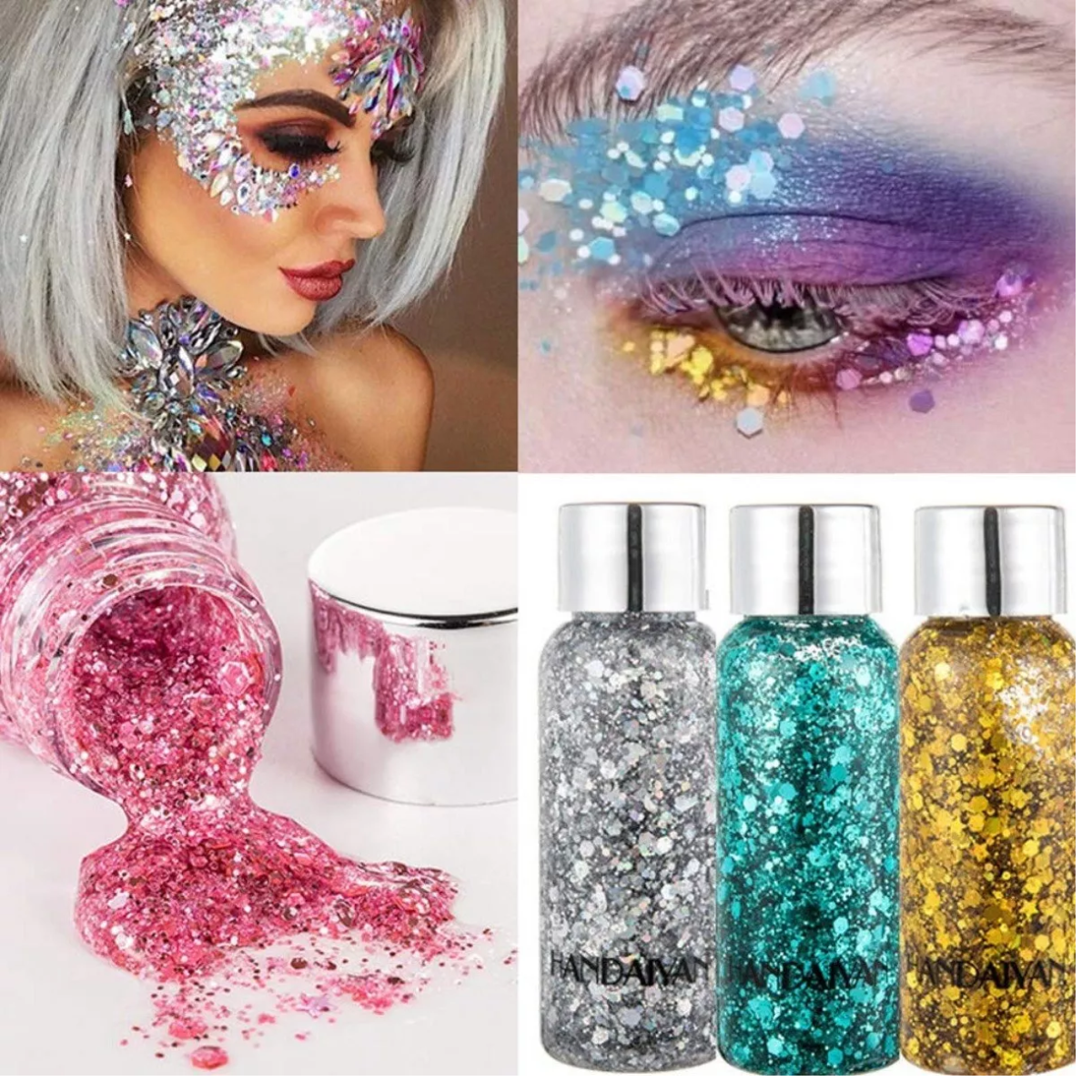 Foto 9 pulgar | 3 Body Glitter Iluminador Maquillaje Cabello Cuerpo Brillos Paquete 1