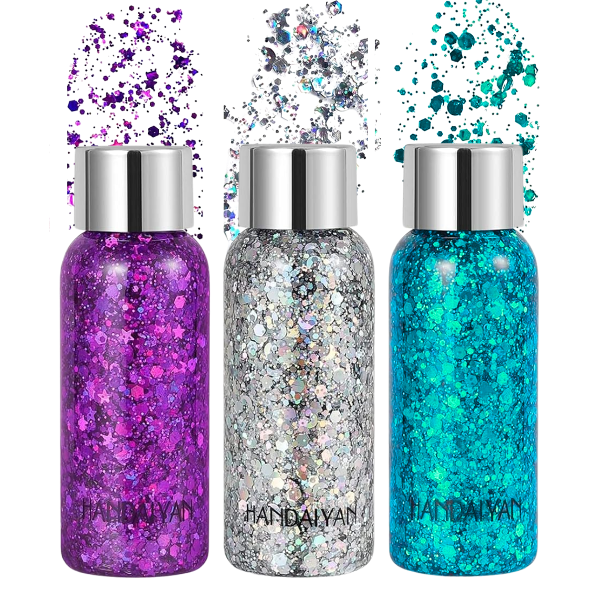 3 Body Glitter Maquillaje Iluminador Cabello Cuerpo Brillos Paquete 2