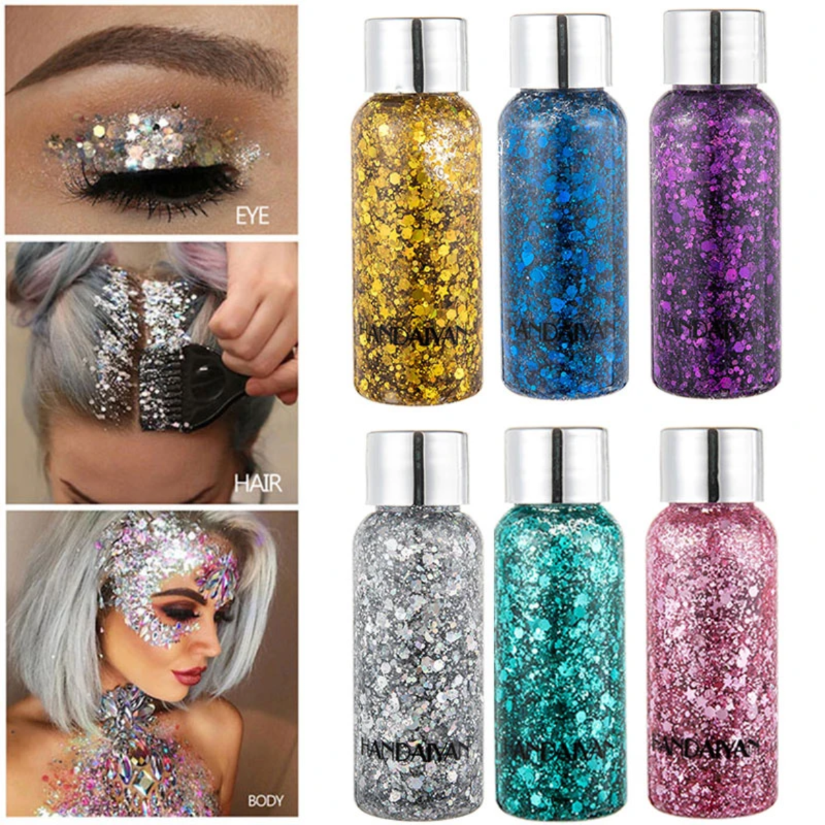 Foto 7 pulgar | 3 Body Glitter Maquillaje Iluminador Cabello Cuerpo Brillos Paquete 2