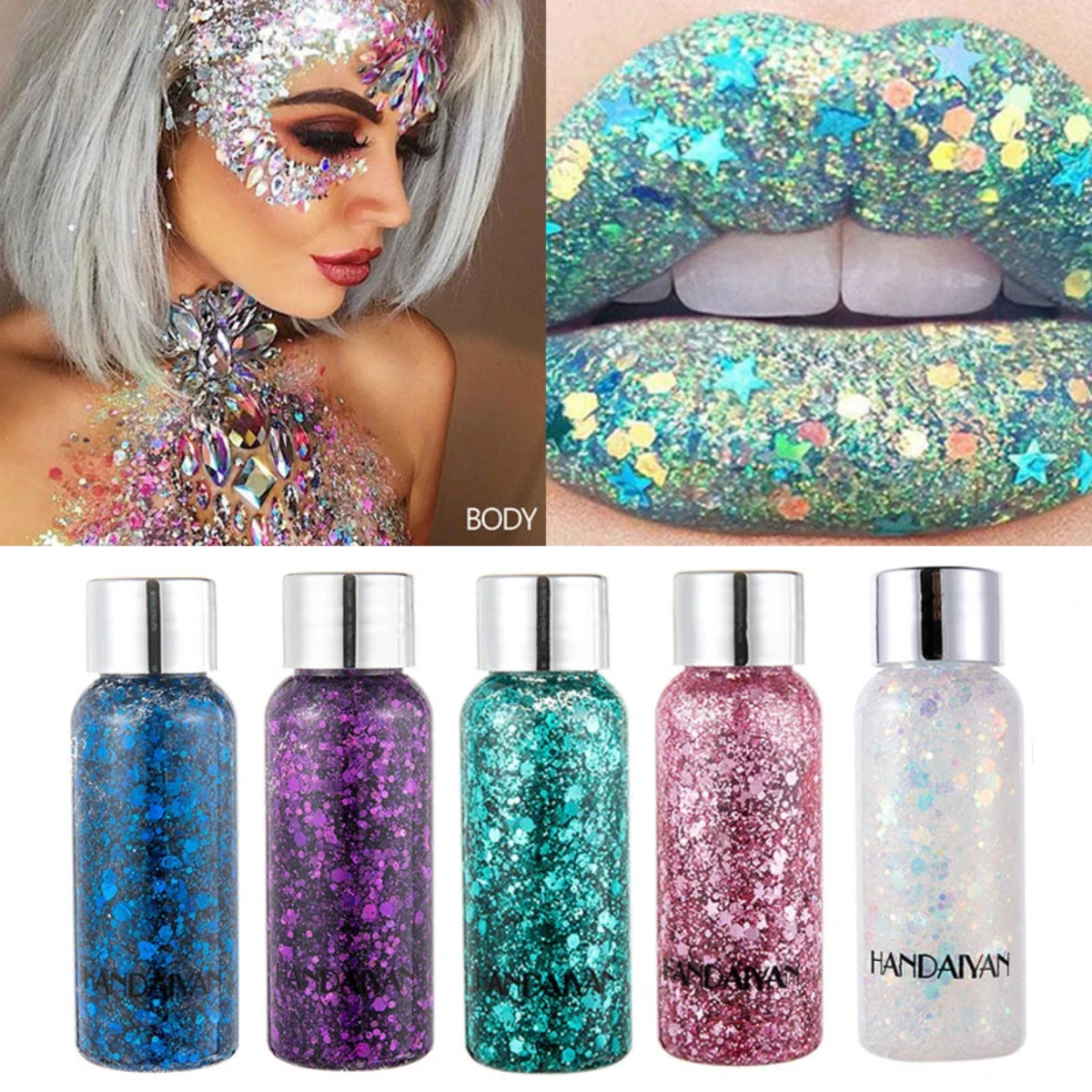 Foto 6 pulgar | 3 Body Glitter Maquillaje Iluminador Cabello Cuerpo Brillos Paquete 3