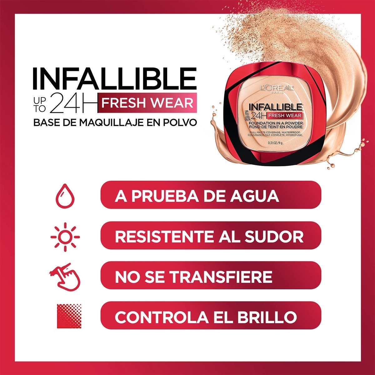 Foto 2 | Base en Polvo L´oréal Paris Compacto Infallible Freshwear 9g Sand