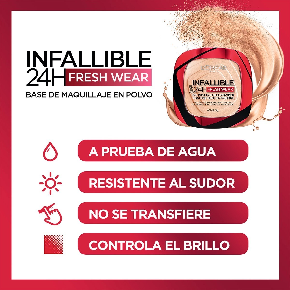 Foto 2 | Base en Polvo L´oréal Paris Compacto Infallible Freshwear 9g Vainilla