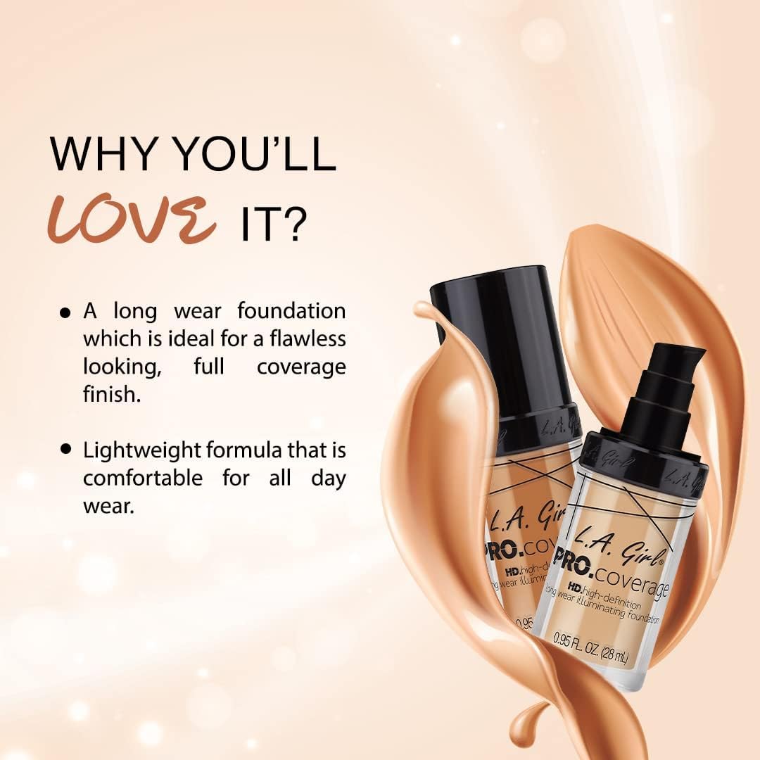 Foto 3 pulgar | Liquid Foundation L.a. Girl Pro Coverage Bronceado, 28 Ml - Venta Internacional.