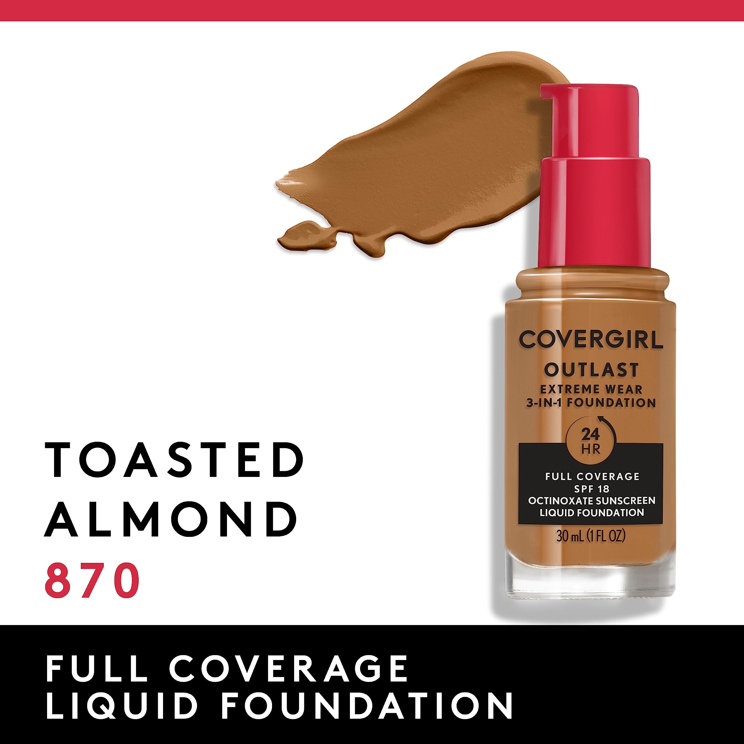 Foto 4 pulgar | Base De Maquillaje Líquida Covergirl Outlast Extreme Wear Toasted Almond - Venta Internacional.