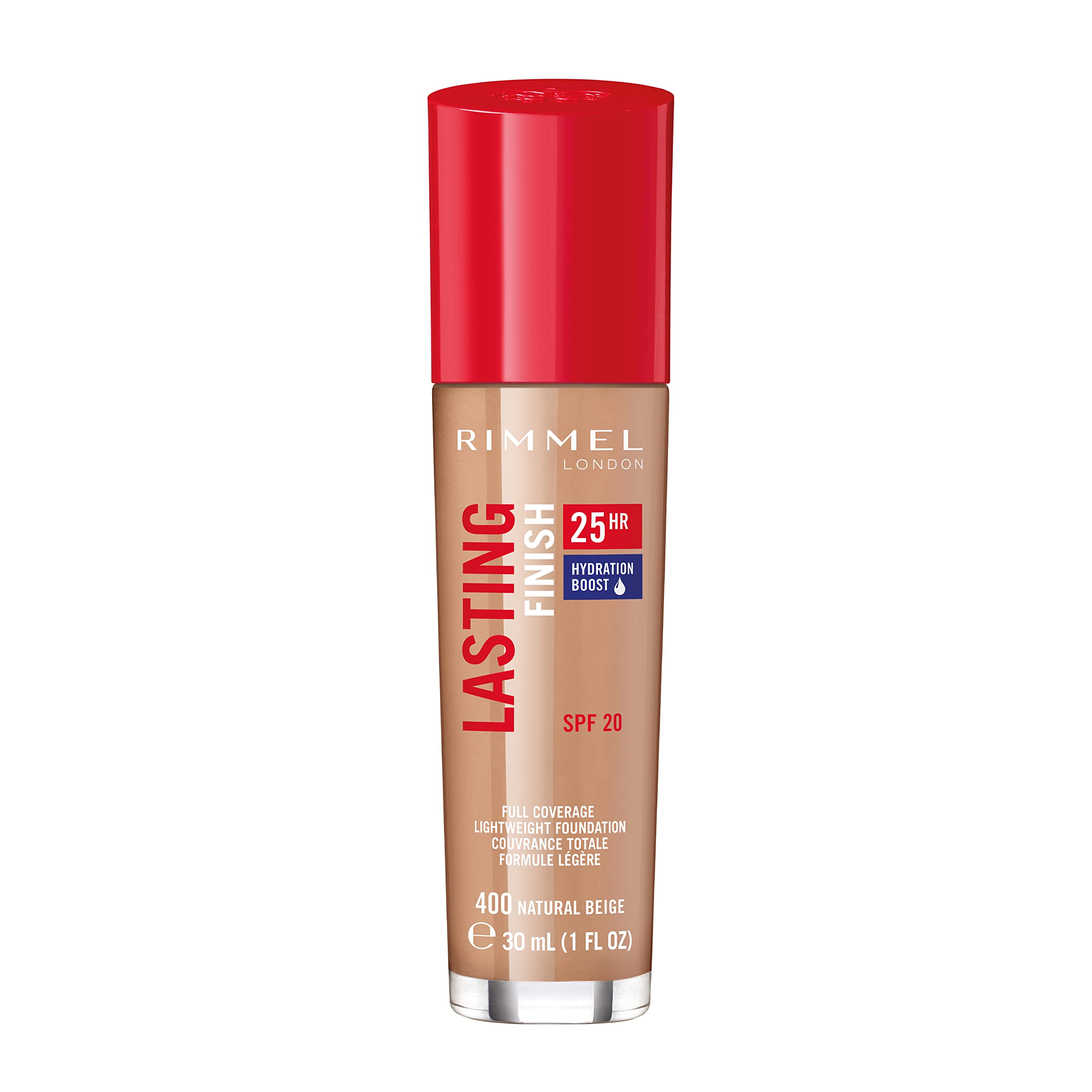 Base Rimmel London Lasting Finish 25 Hr 400, Color Beige Natural - Venta Internacional.