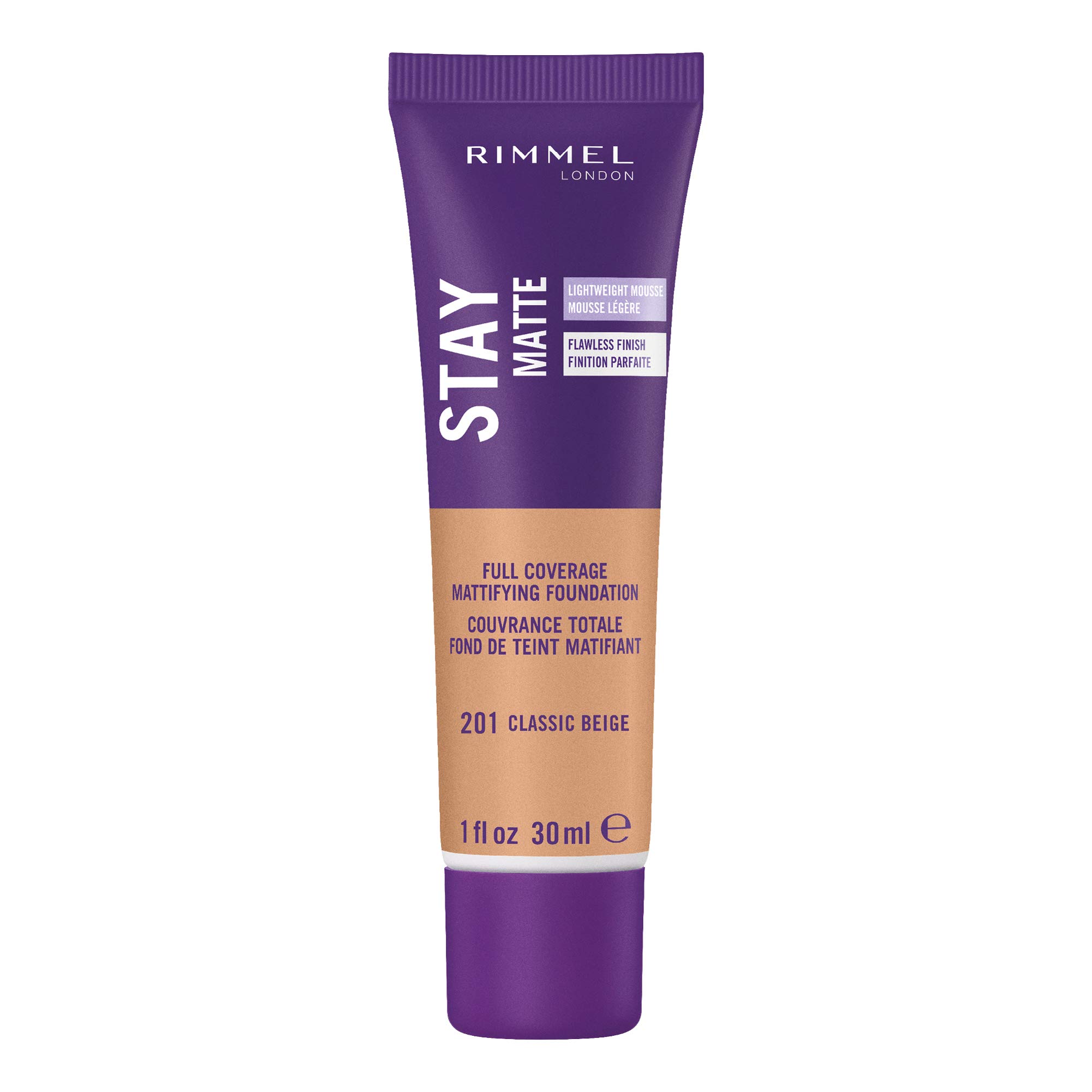 Mousse Líquida Foundation Rimmel London Stay Matte 201 Classic Beige - Venta Internacional.