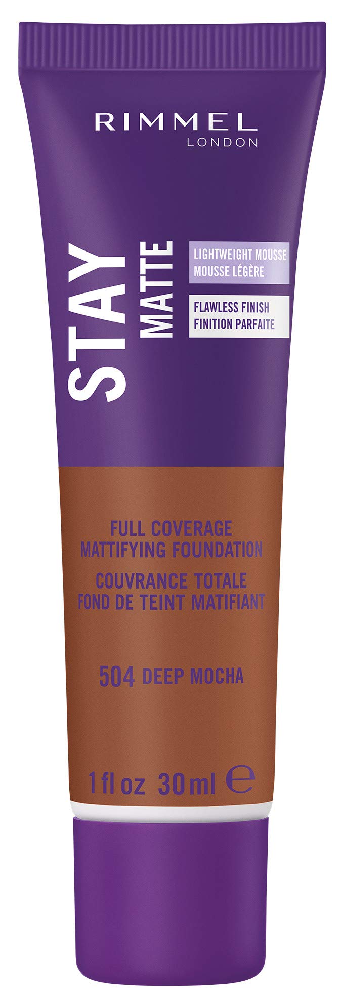 Mousse Líquida Foundation Rimmel London Stay Matte 504 Deep Mocha - Venta Internacional.