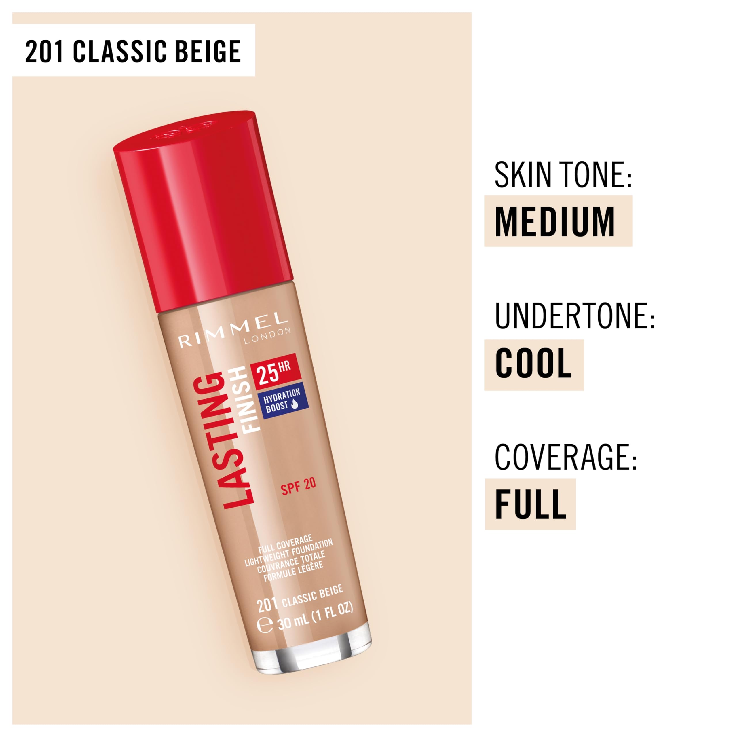 Foto 5 pulgar | Foundation Rimmel London Lasting Finish 25hr 201 Classic Beige - Venta Internacional.