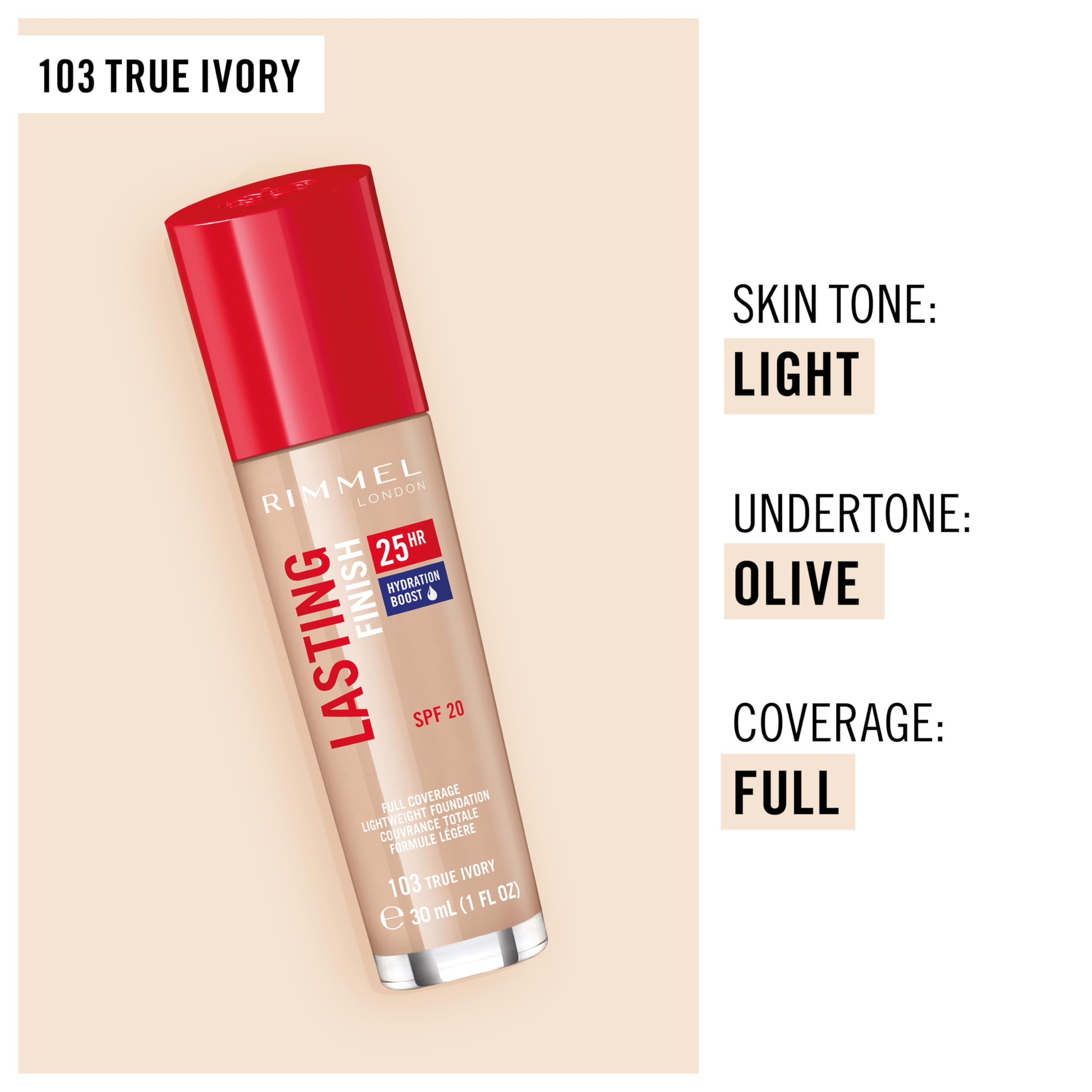 Foto 5 pulgar | Base Rimmel London Lasting Finish 25 Hr 103 True Ivory - Venta Internacional.