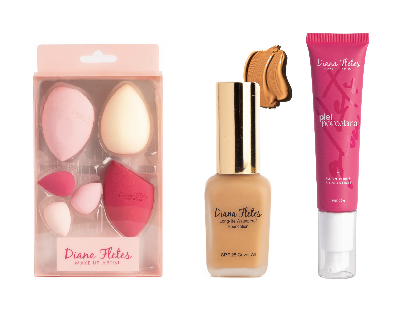 Kit Maquillaje Diana Fletes Gold Edition Medium Cool Bmcep-01 Con Primer Y Esponjas