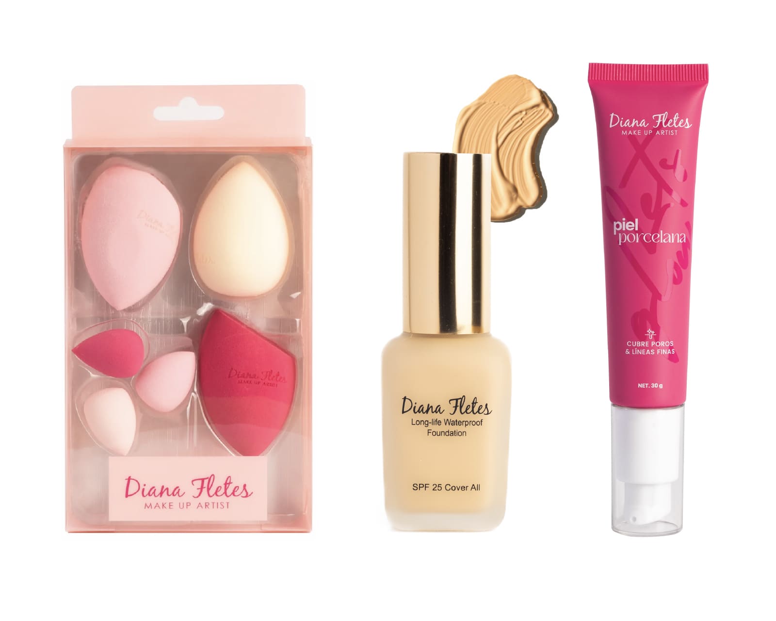 Kit  de Maquillaje Diana Fletes Gold Edition Ivory Biep-01 con Primer y Esponjas