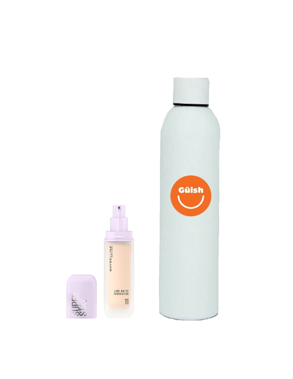 Foto 2 pulgar | Base De Maquillaje Líquida Maybelline Super Stay Lumi 111  + Termo De Agua De Regalo Güish