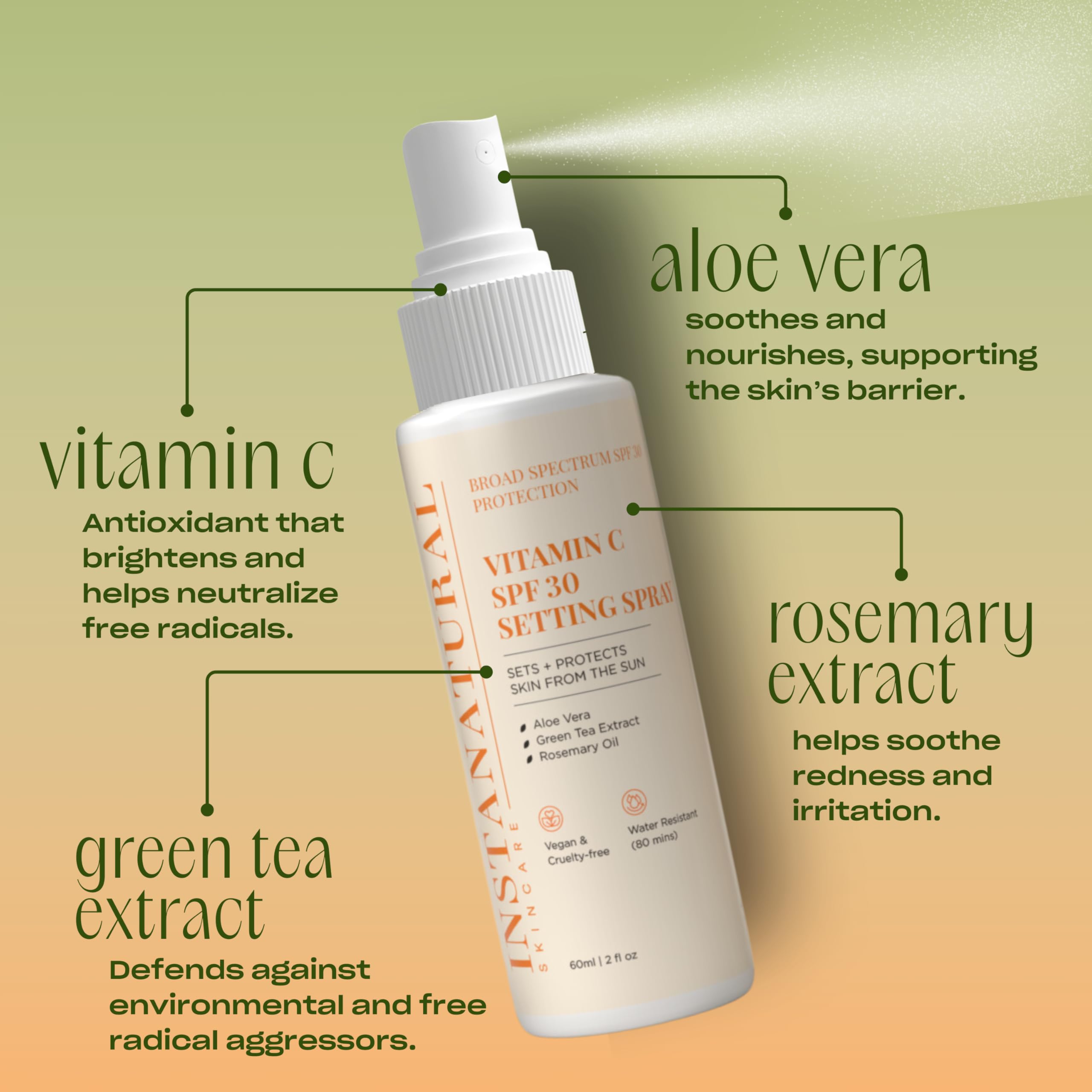 Foto 5 pulgar | Spray Fijador De Protección Solar Instanatural Vitamina C Spf 30 60 Ml - Venta Internacional.