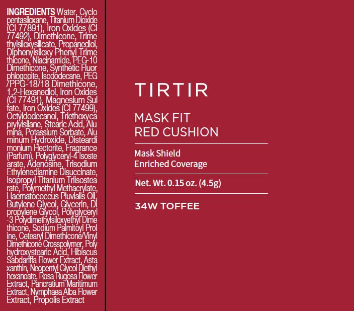 Foto 7 pulgar | Mascarilla Roja Tirtir De Cushion Foundation, Para 34 W, Caramelo, 18,7 Ml - Venta Internacional.
