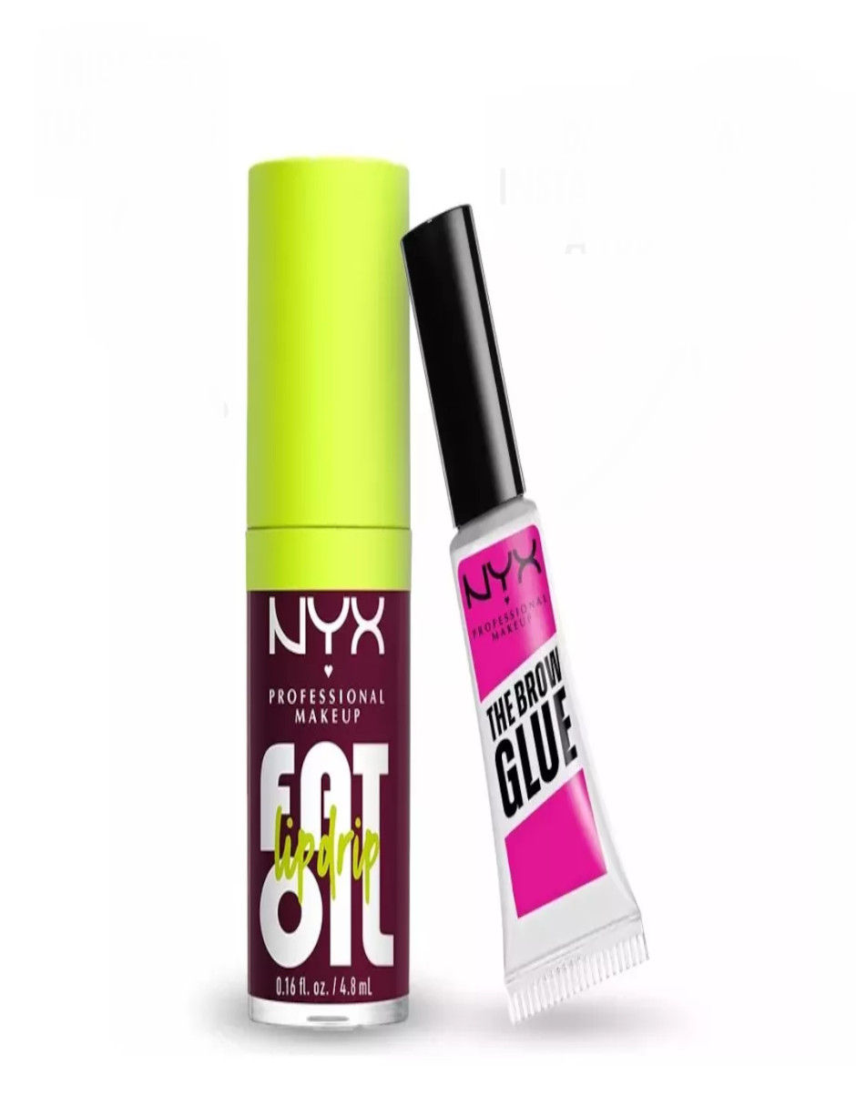 Foto 4 pulgar | Kit Brillo Labial Fat Oil + Gel De Cejas The Brow Glue Nyx + Termo De Regalo Güish